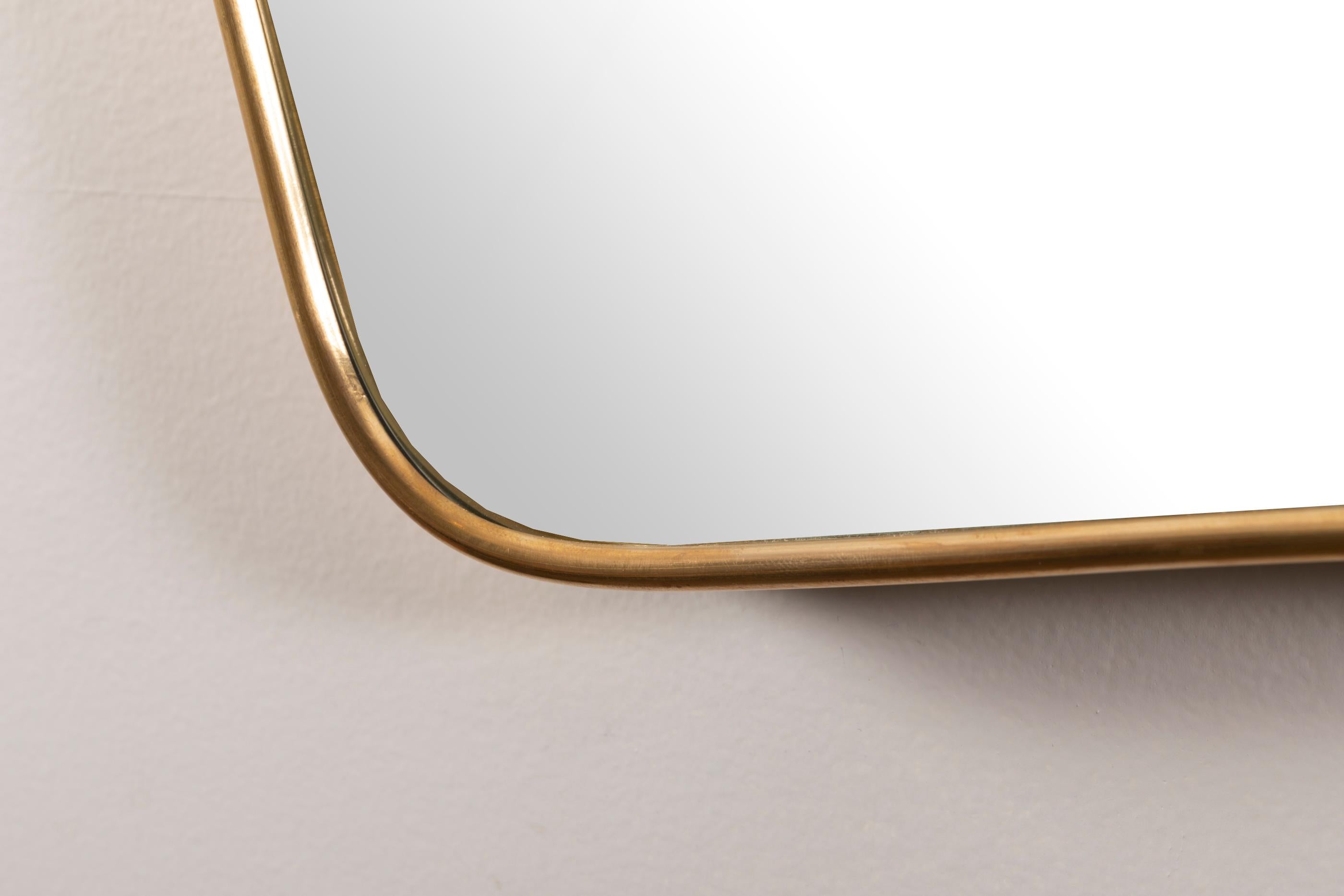 Mid-20th Century Brass Framed Wall Mirror in the Style of Gio Ponti