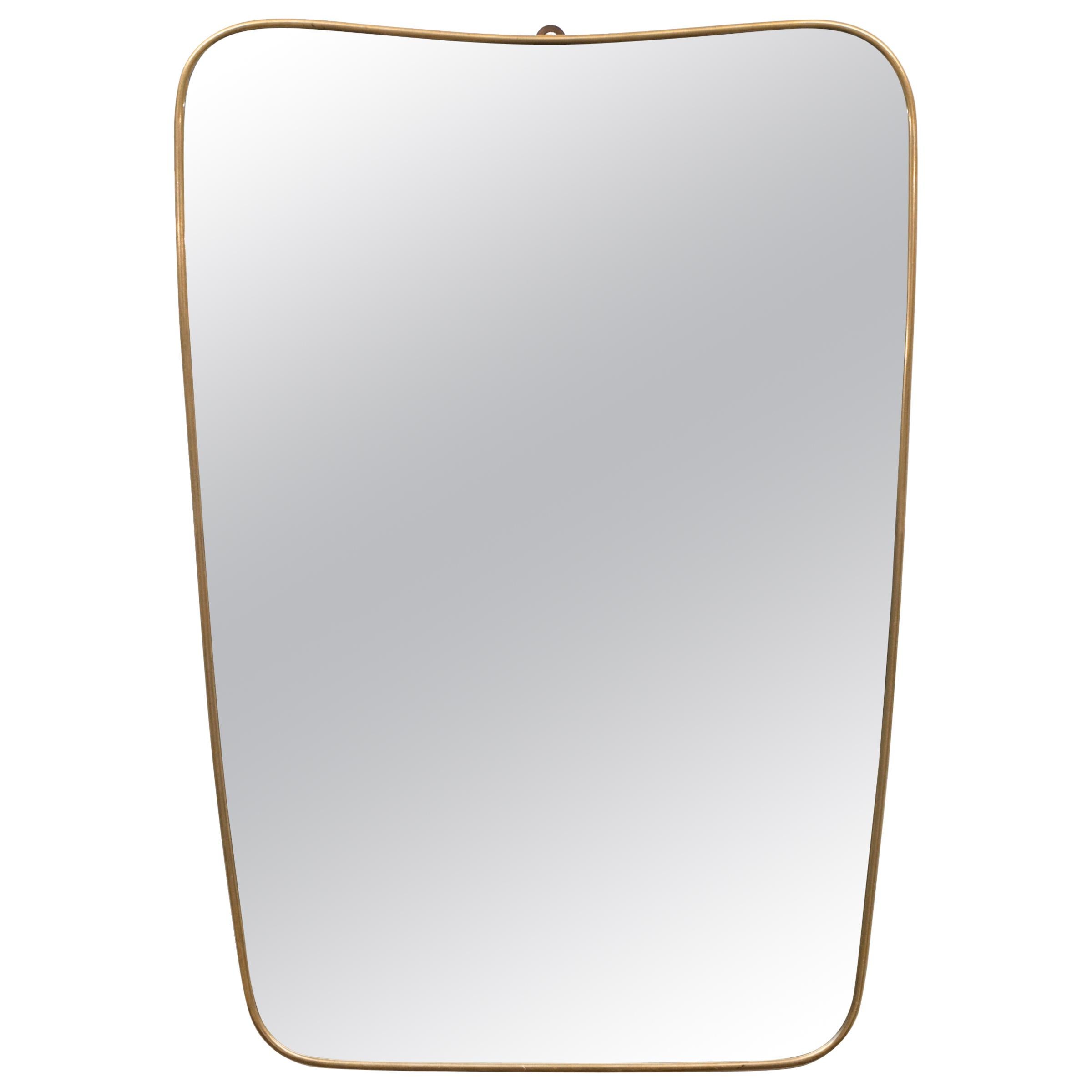 Brass Framed Wall Mirror in the Style of Gio Ponti