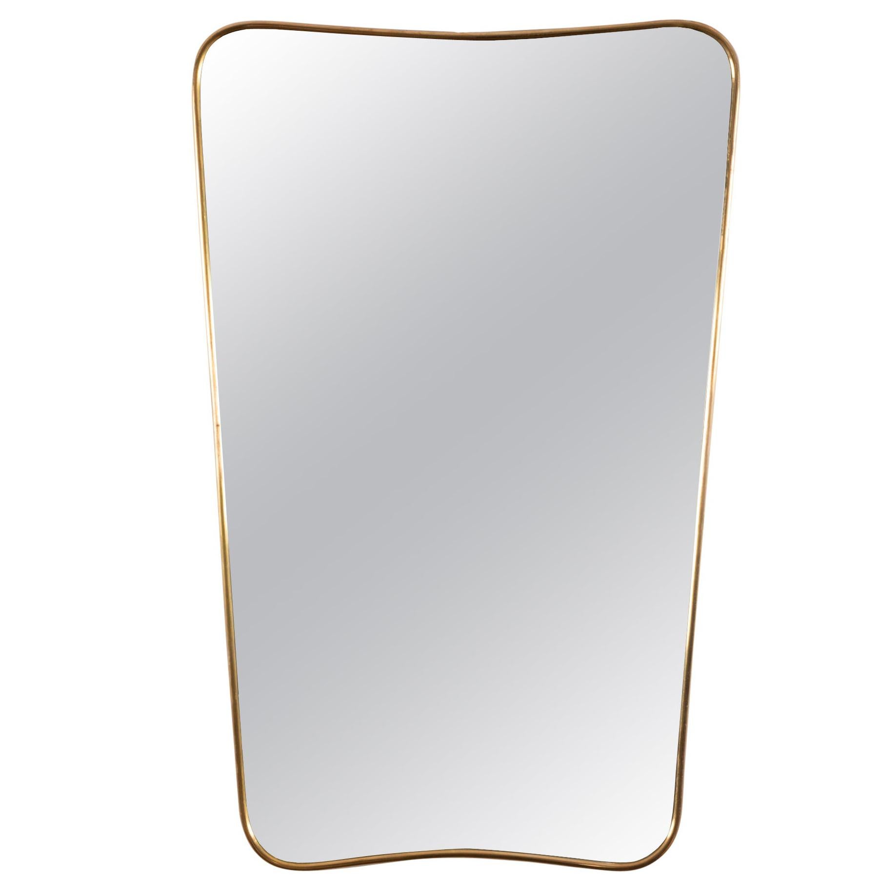 Brass Framed Wall Mirror in the Style of Gio Ponti