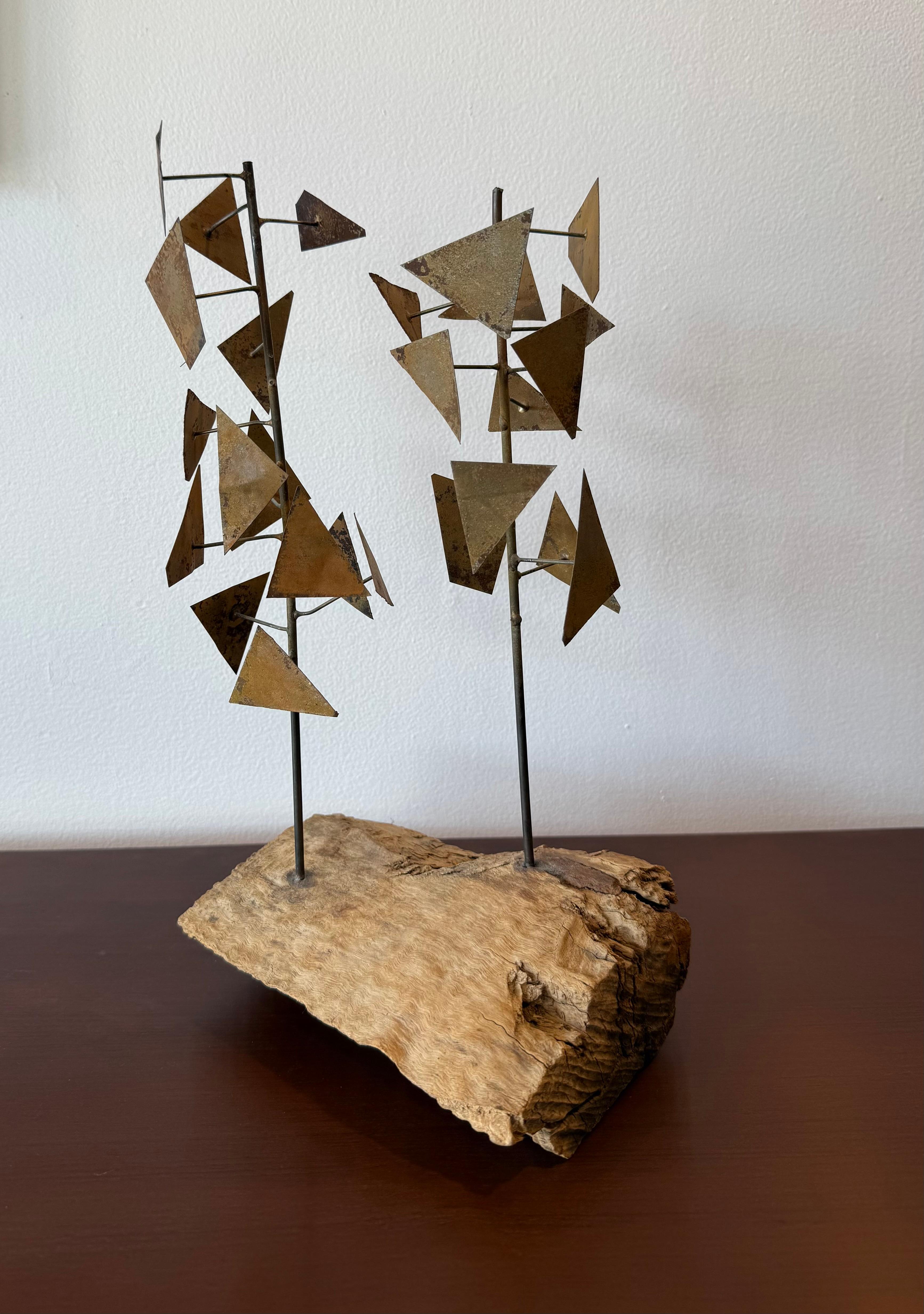 Free form wood and patinated brass sculpture after Harry Bertoia circa late 1960’s.
