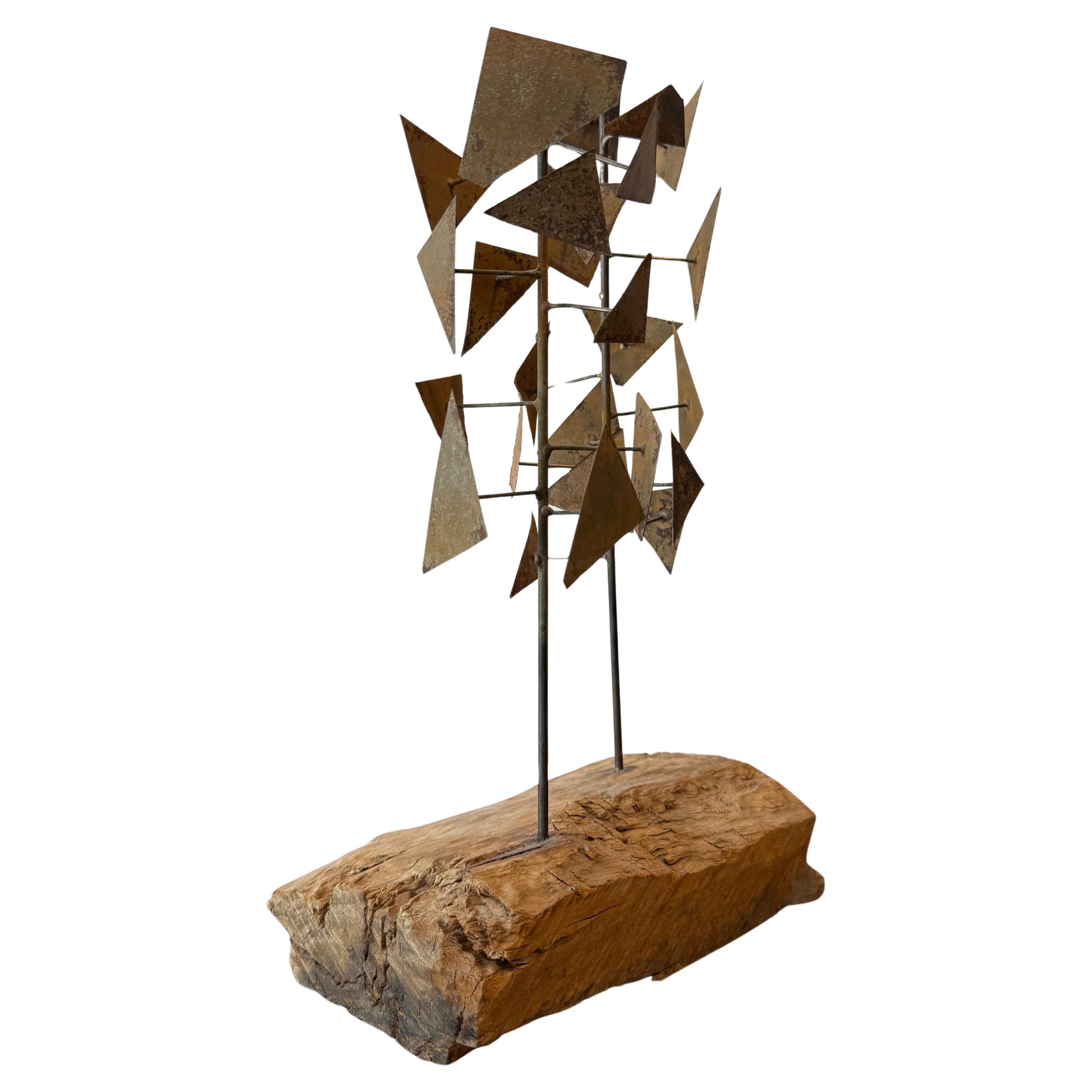 Brass & Freeform Wood Sculpture after Bertoia For Sale