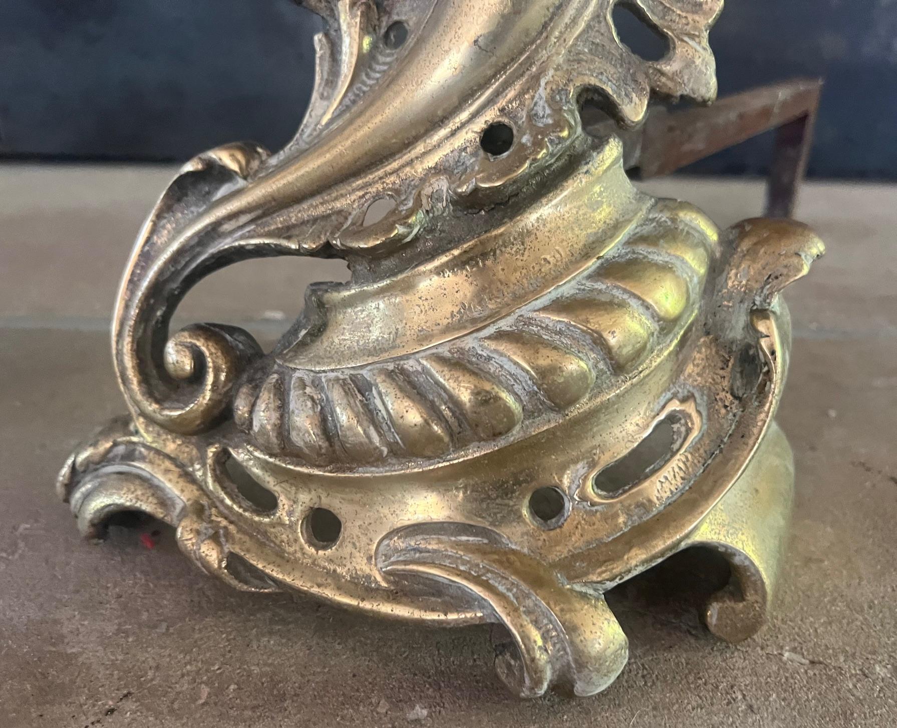 Cast Brass French Andirons-1890's, Set of 2 For Sale