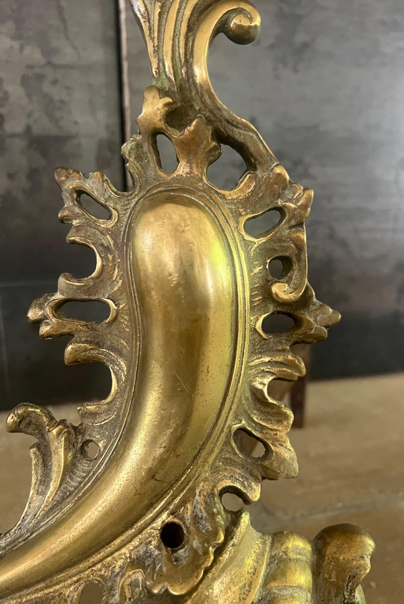 Brass French Andirons-1890's, Set of 2 In Good Condition For Sale In Ross, CA