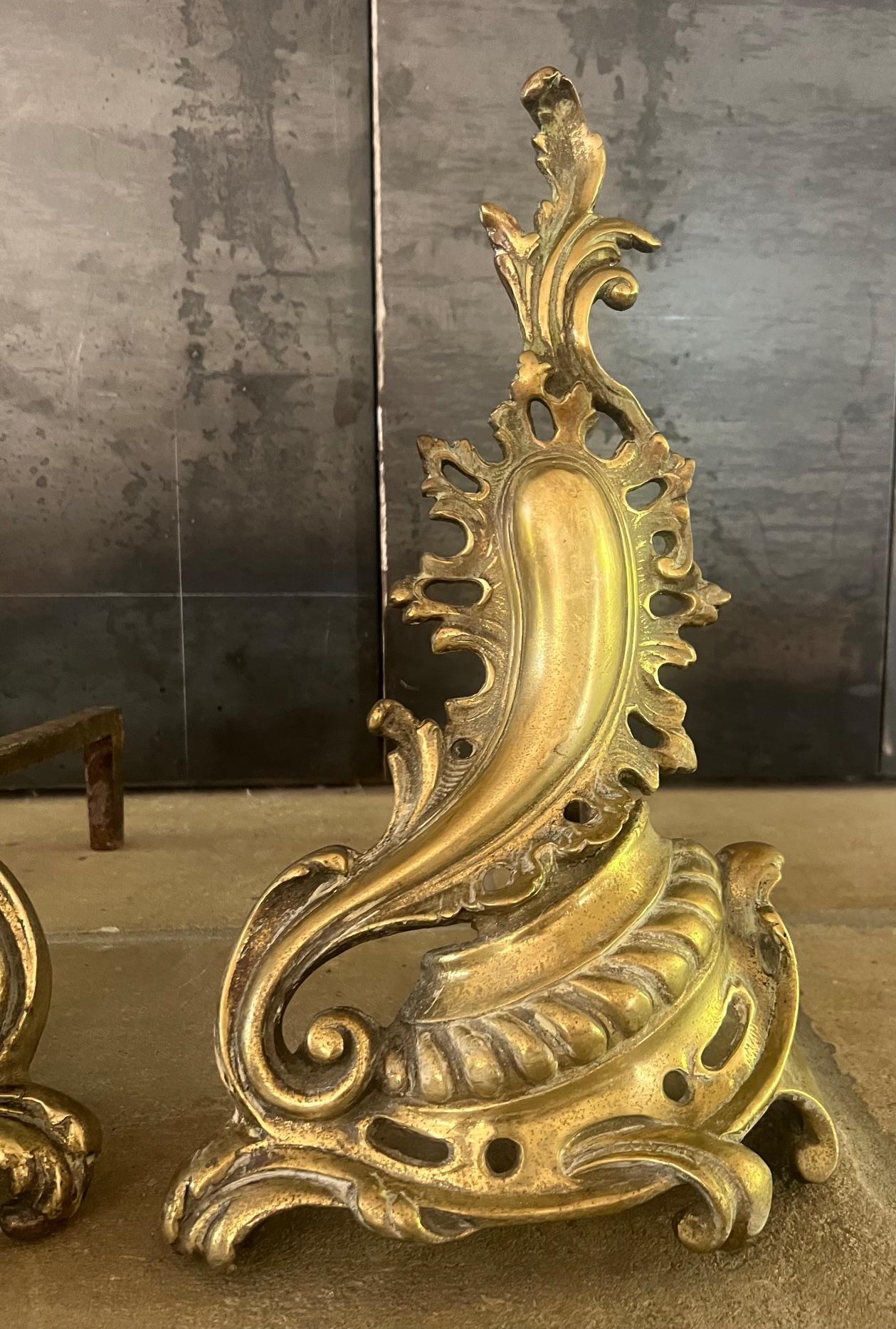 19th Century Brass French Andirons-1890's, Set of 2 For Sale