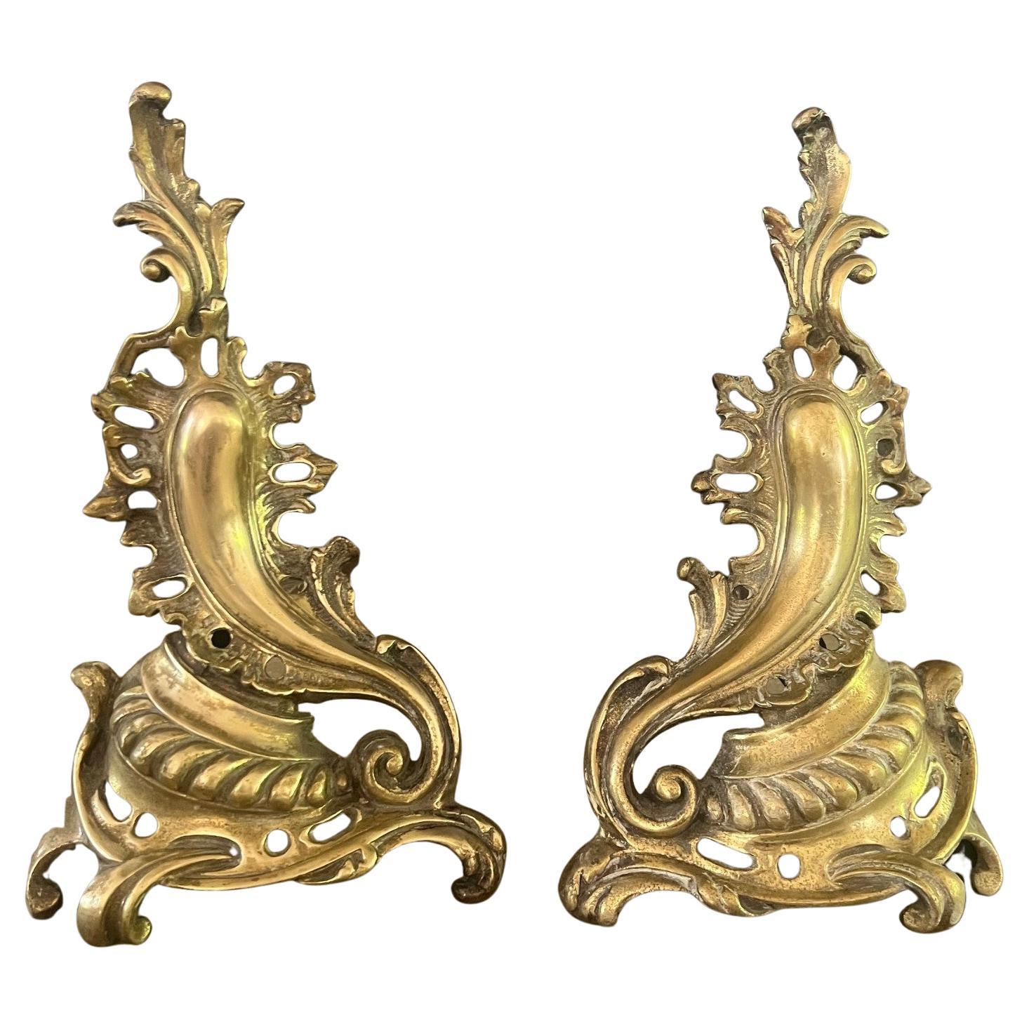 Brass French Andirons-1890's, Set of 2 For Sale