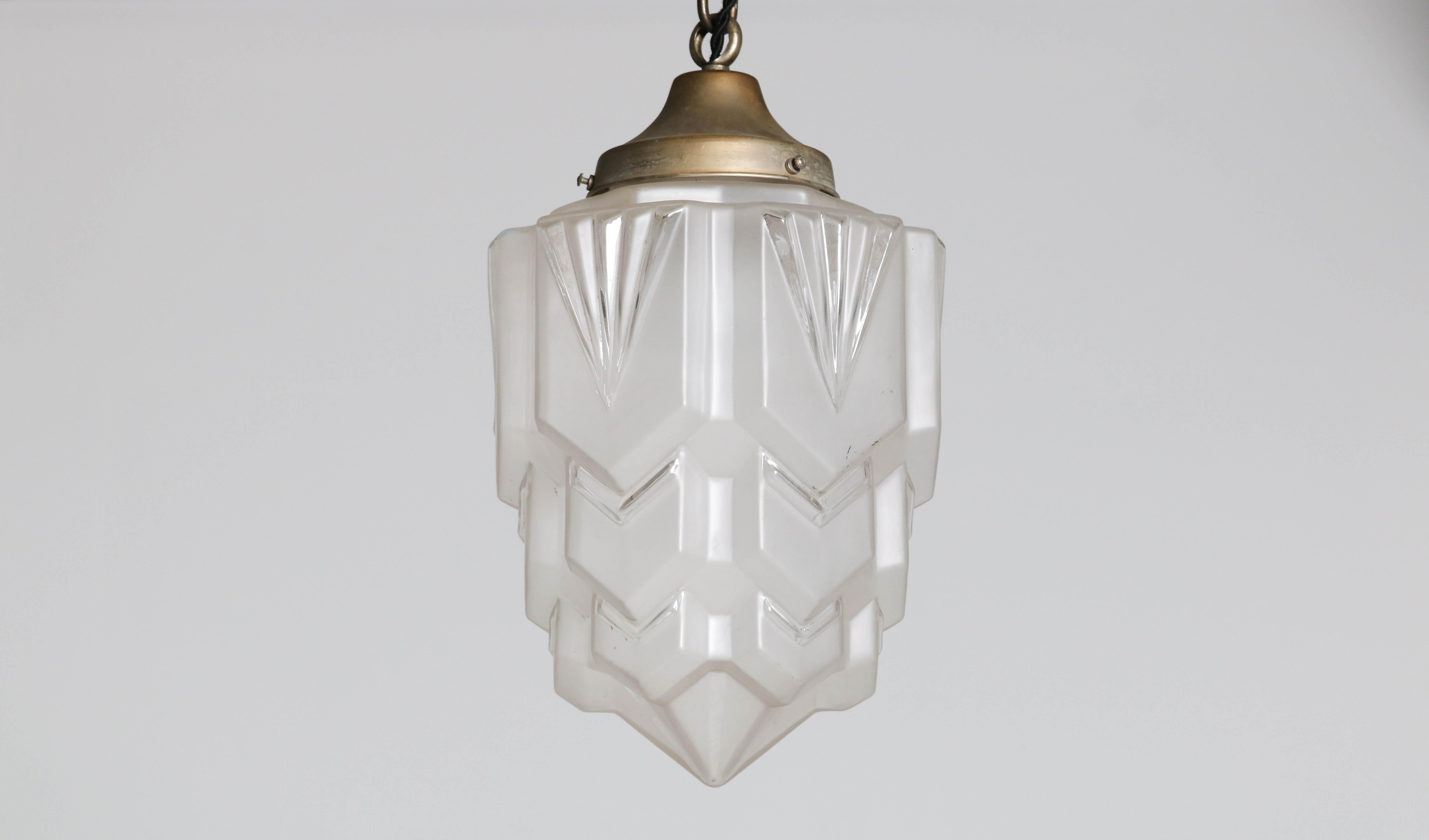 Brass French Art Deco Pendant with Original Glass Shade, 1930s 10