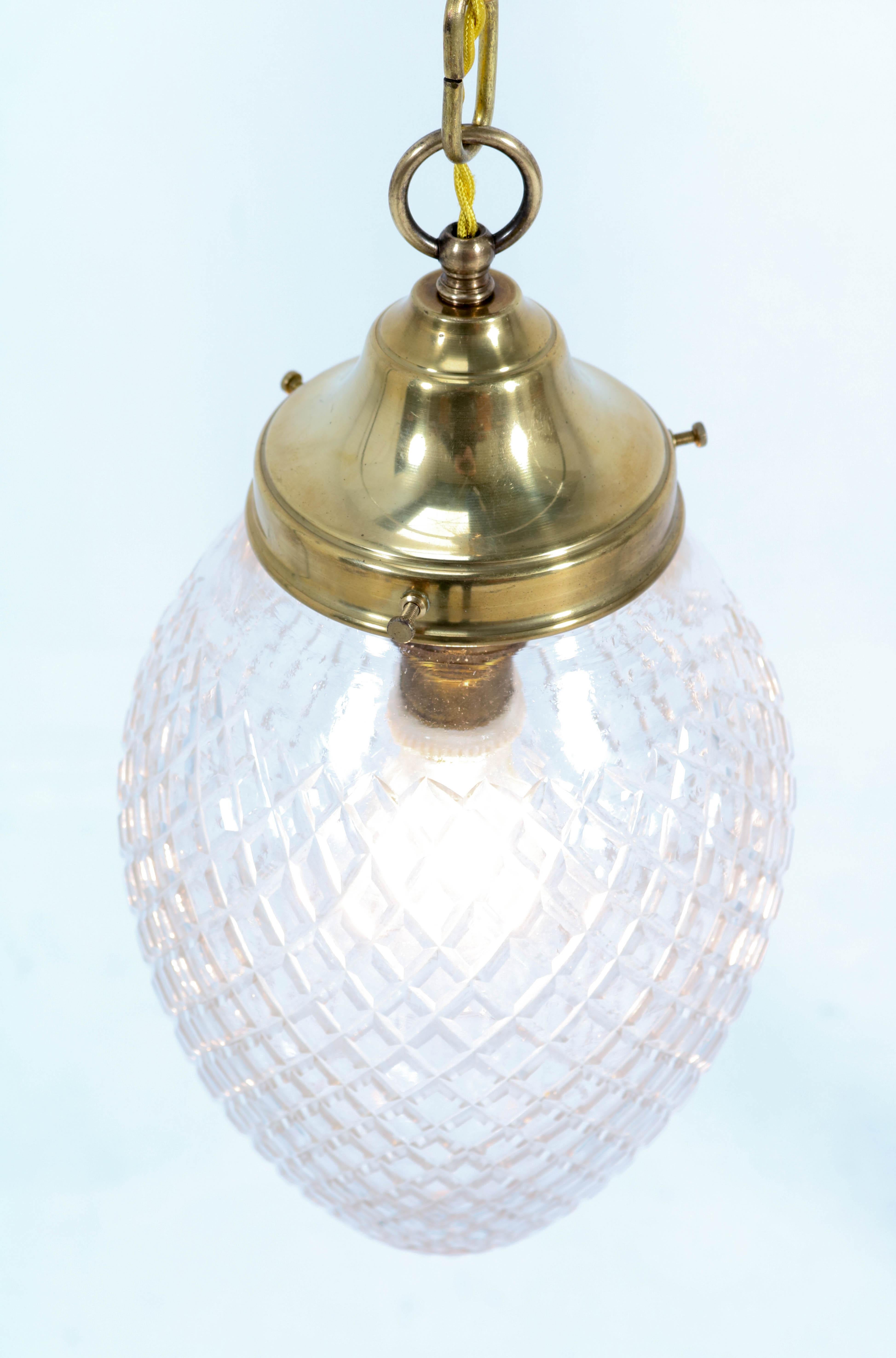 Brass French Art Nouveau Hall Light or Pendant with Beveled Glass, 1915 For Sale 5