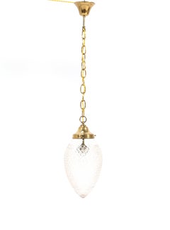 Französische Jugendstil-Hallenleuchte oder Pendelleuchte aus Messing mit abgeschrägtem Glas, 1915