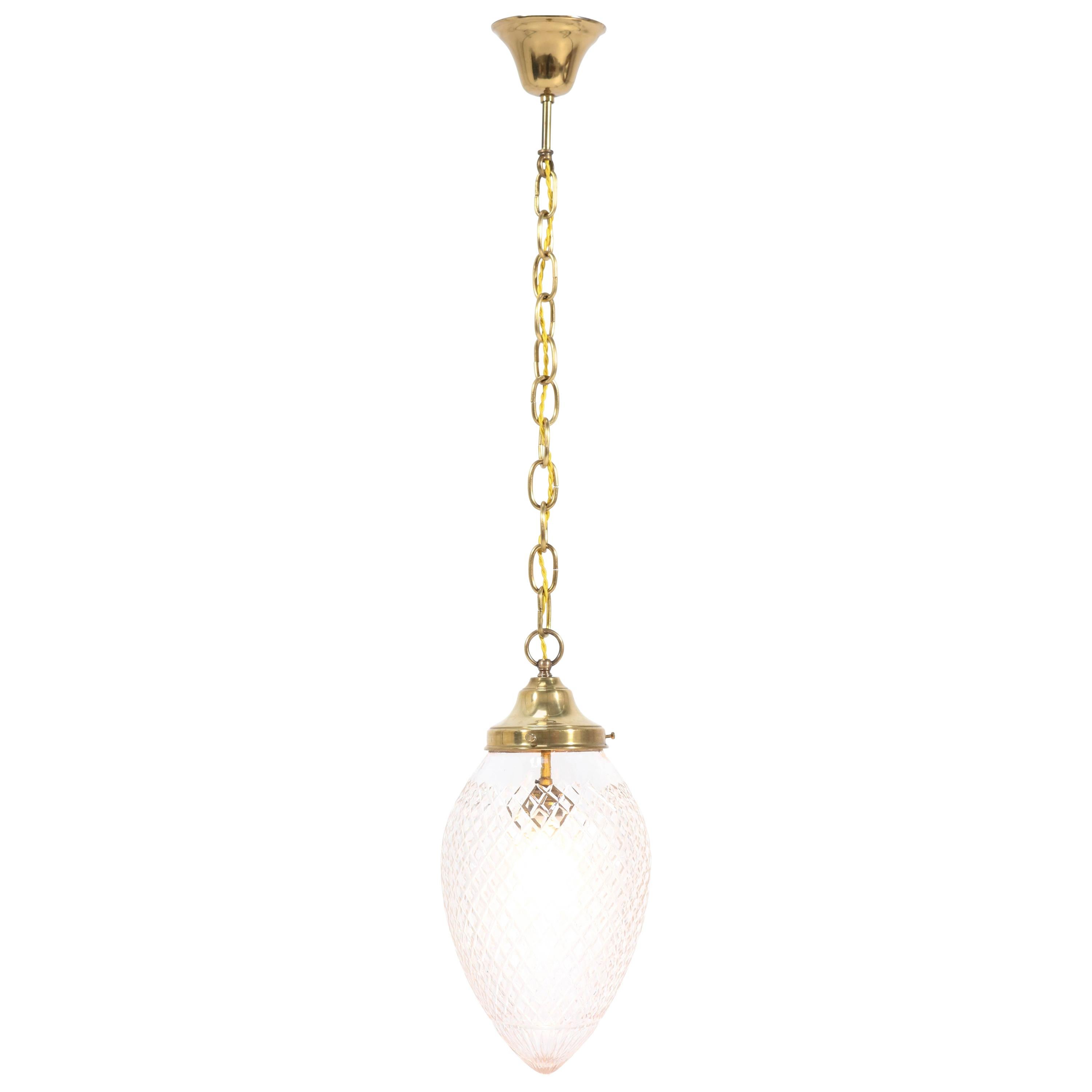 Brass French Art Nouveau Hall Light or Pendant with Beveled Glass, 1915
