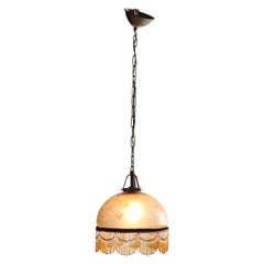 Brass French Art Nouveau Pendant Lamp with Etched Glass, 1900s
