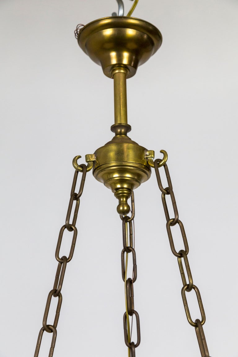 Brass French Horn 6Light Dish Chandelier For Sale at 1stDibs