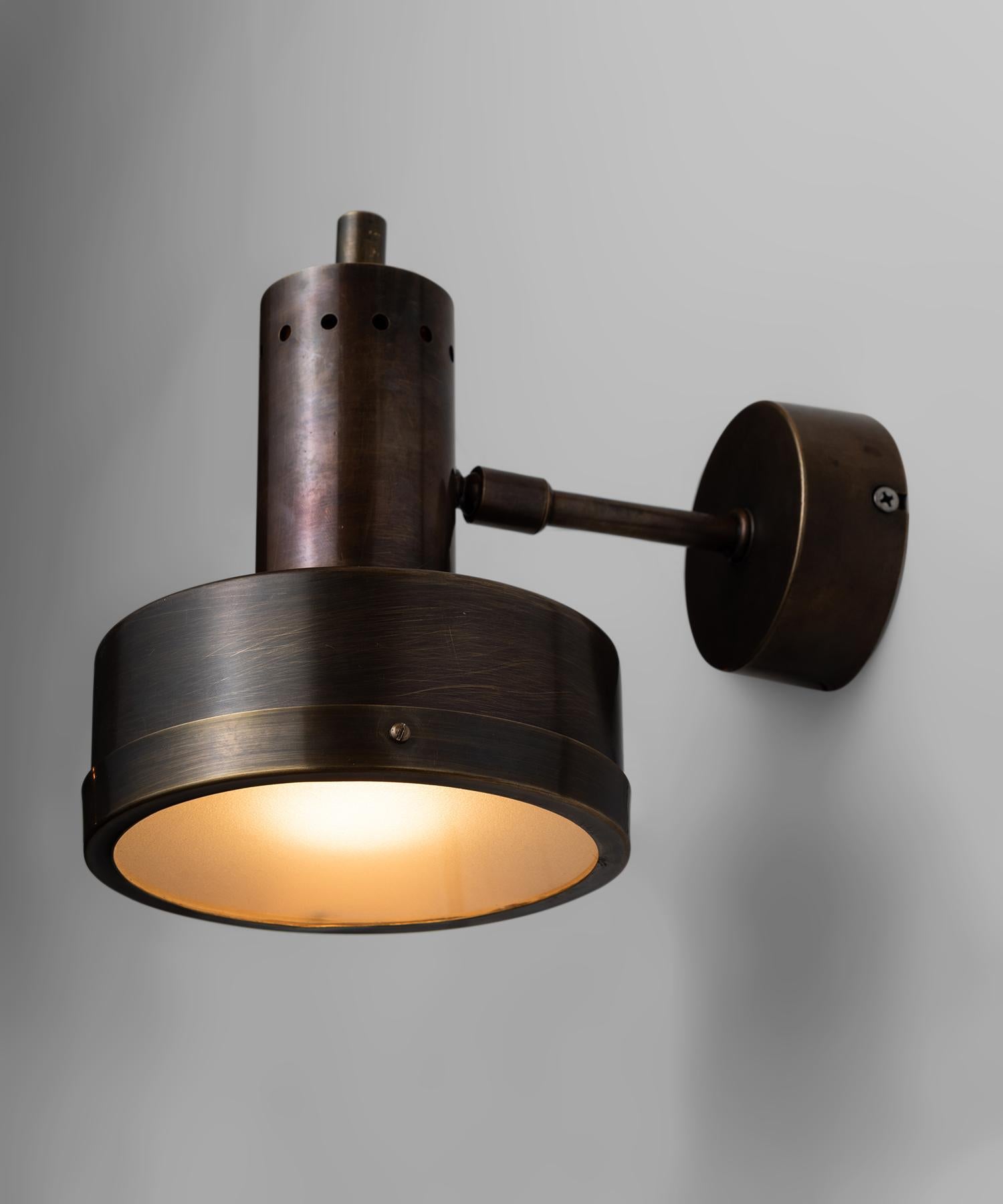 Brass and Frosted Glass Directional Sconce, Made in Italy In New Condition In Culver City, CA
