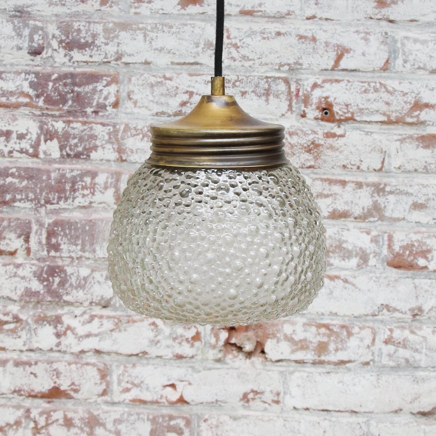 Brass Frosted Glass Vintage Pendant Lights In Good Condition In Amsterdam, NL