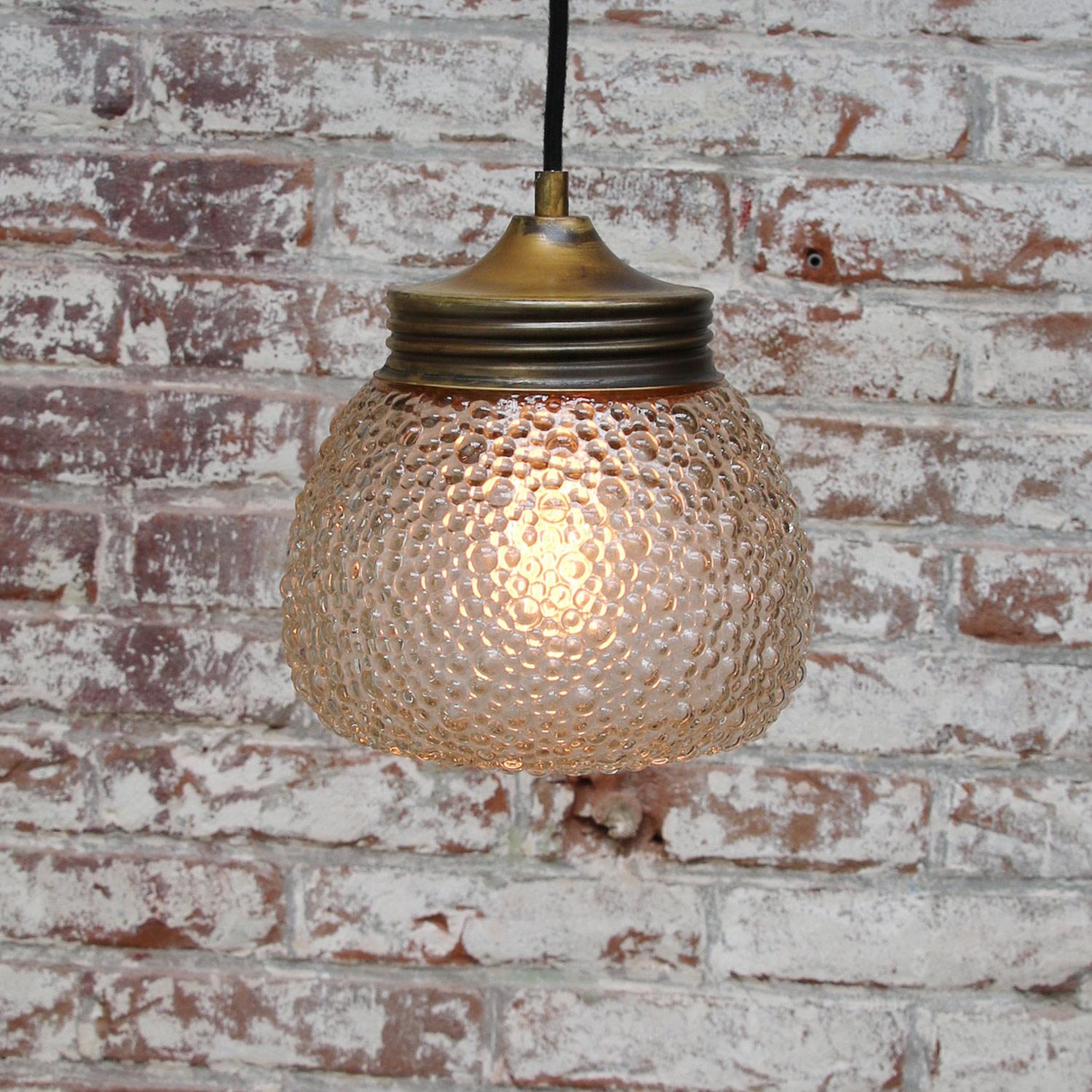 20th Century Brass Frosted Glass Vintage Pendant Lights