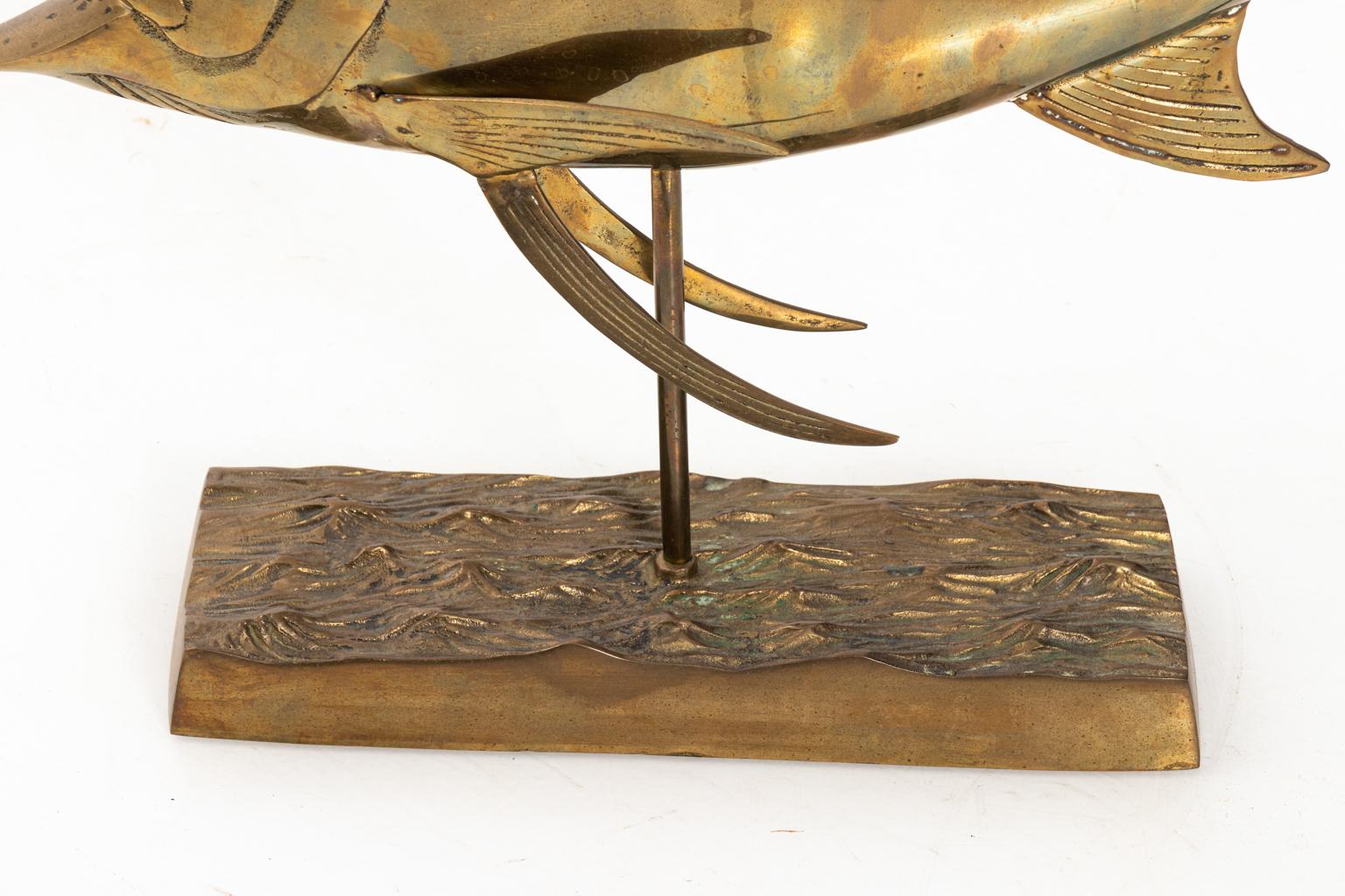 Hollywood Regency Brass Full Body Sail Fish Sculpture