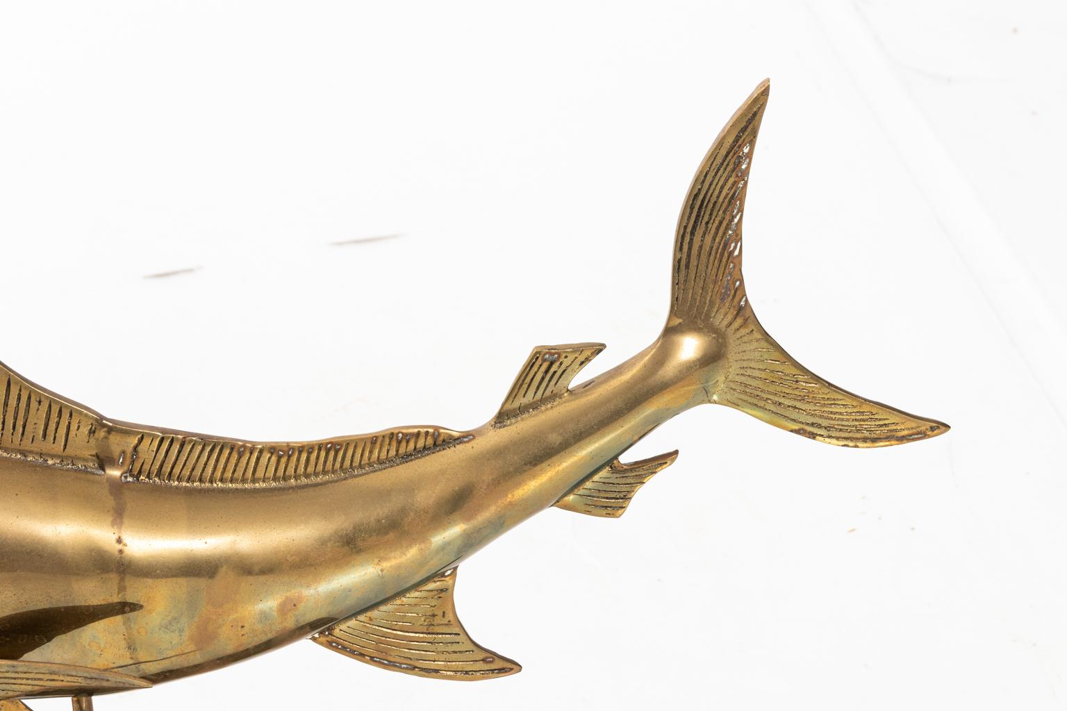 Brass Full Body Sail Fish Sculpture In Good Condition In Stamford, CT