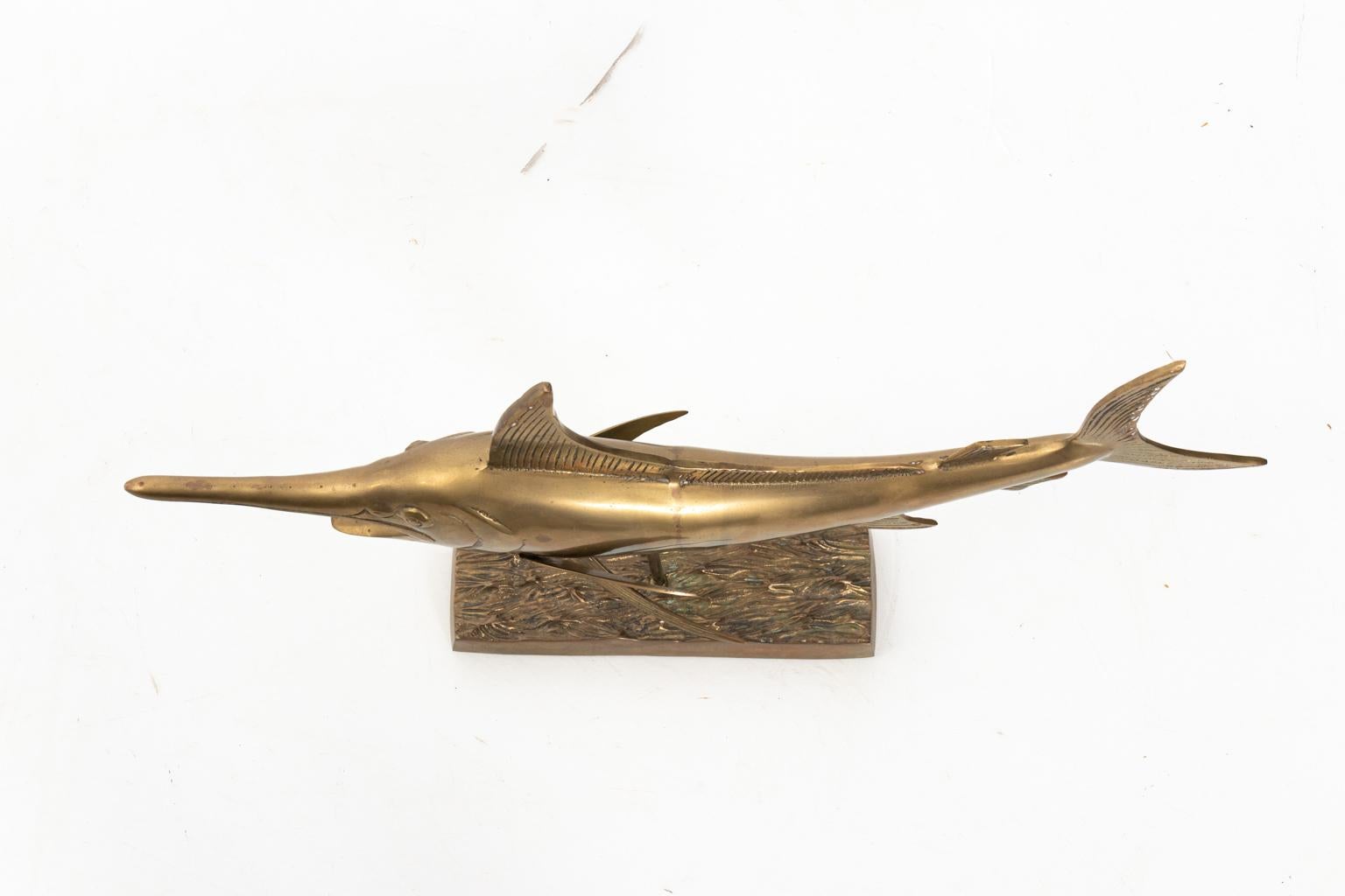 Late 20th Century Brass Full Body Sail Fish Sculpture