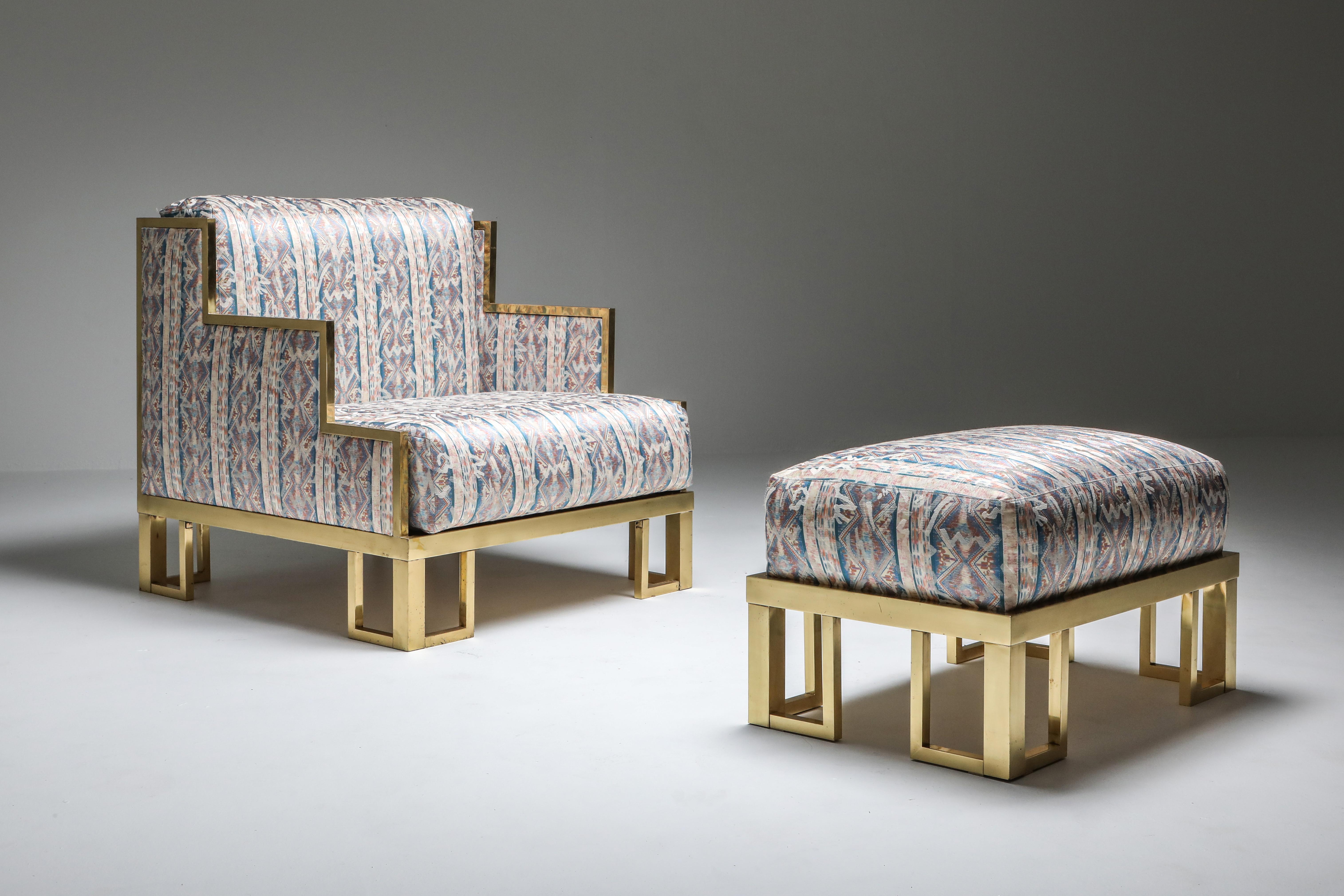 Lounge chair and ottoman, Italy, 1970s.

Original silk upholstery
In case your prefer another color or type of fabric.
        