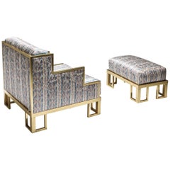 Brass Lounge Chair and Ottoman