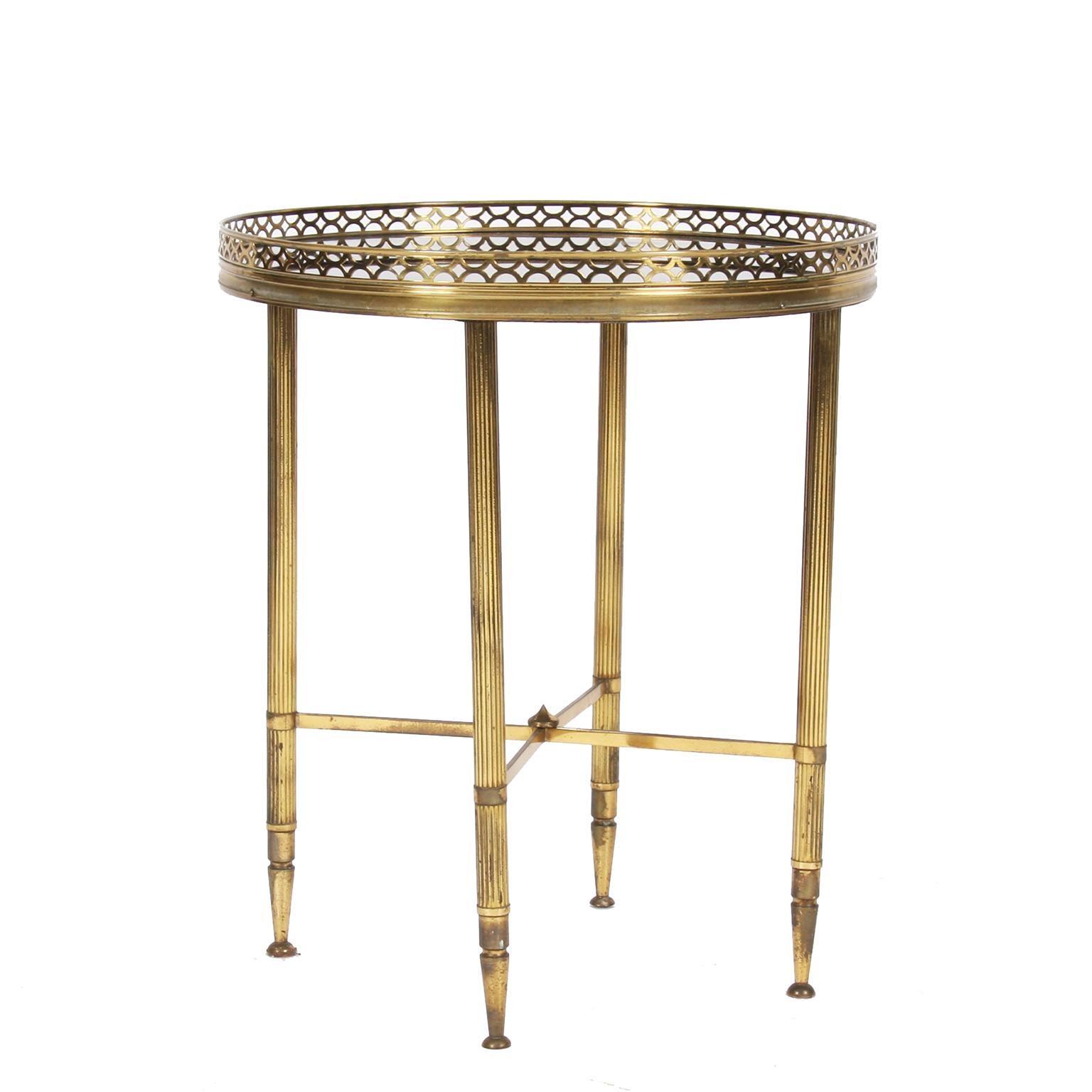 French, 1960s

A beautifully chic, galleried, side table with fluted legs and black glass. 

Elegant and useful. Excellent quality.