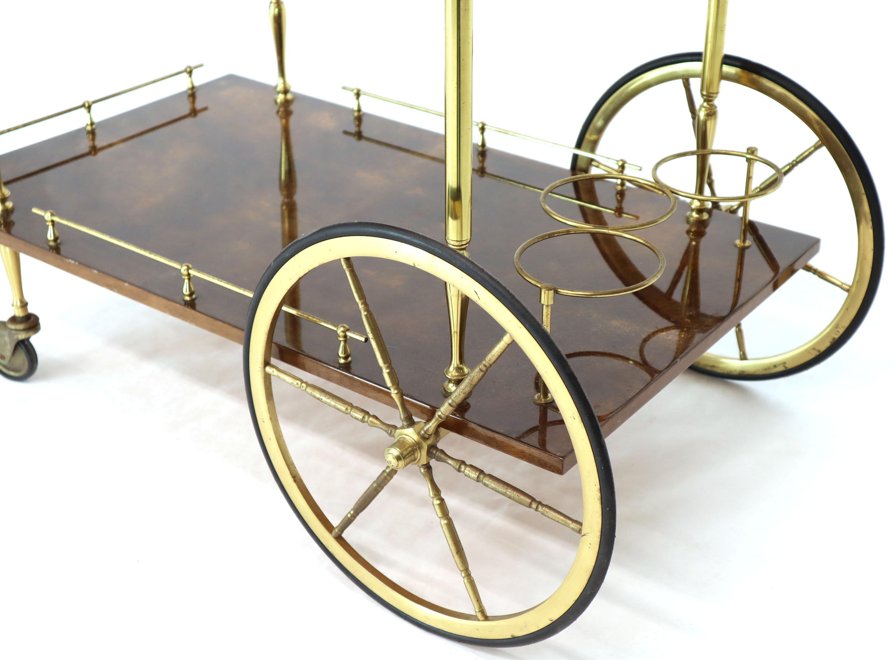 Brass Gallery Brown Lacquered Parchment Bar Tea Serving Cart Aldo Tura 4