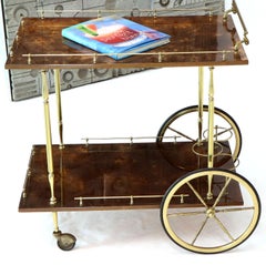 Brass Gallery Brown Lacquered Parchment Bar Tea Serving Cart Aldo Tura