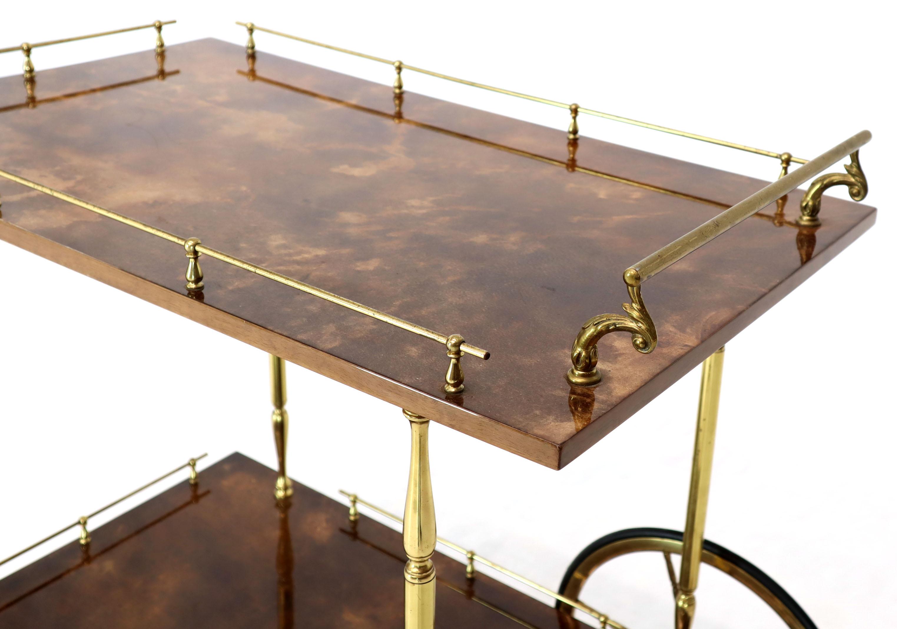 Brass Gallery Brown Lacquered Parchment Bar Tea Serving Cart Aldo Tura 1