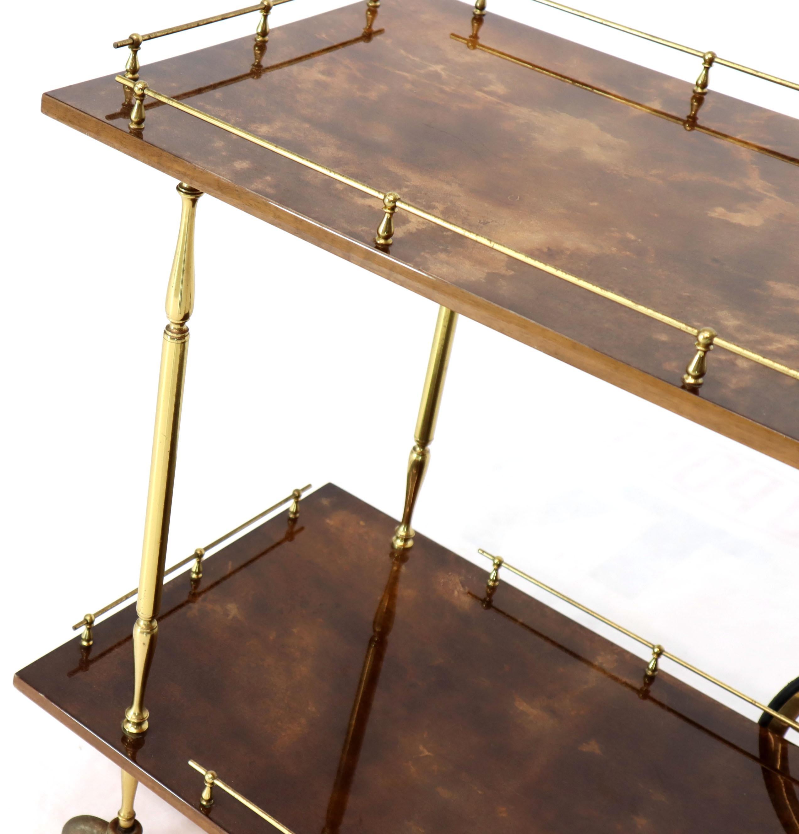 Brass Gallery Brown Lacquered Parchment Bar Tea Serving Cart Aldo Tura 3