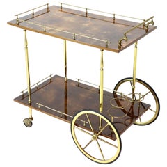 Brass Gallery Brown Lacquered Parchment Bar Tea Serving Cart Aldo Tura