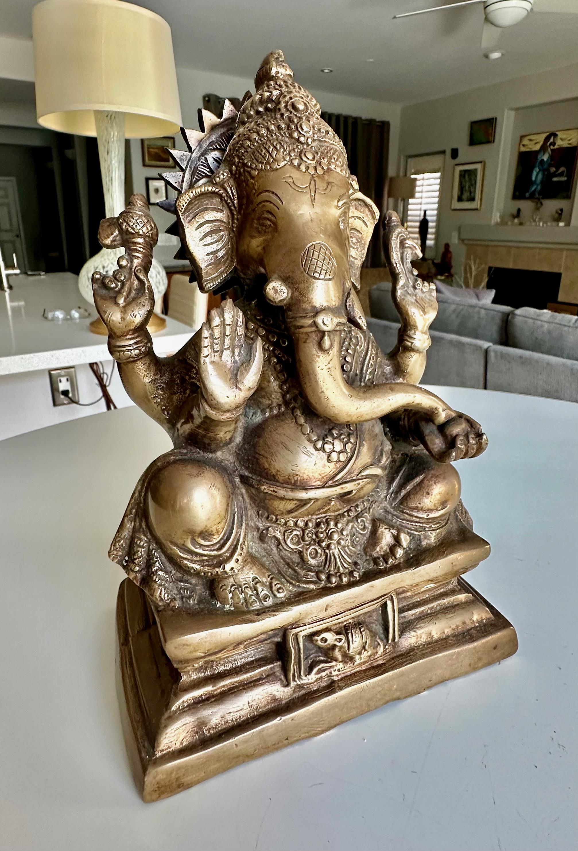 Brass Ganesha Statue Sculpture Elephant Lord Deity For Sale 6
