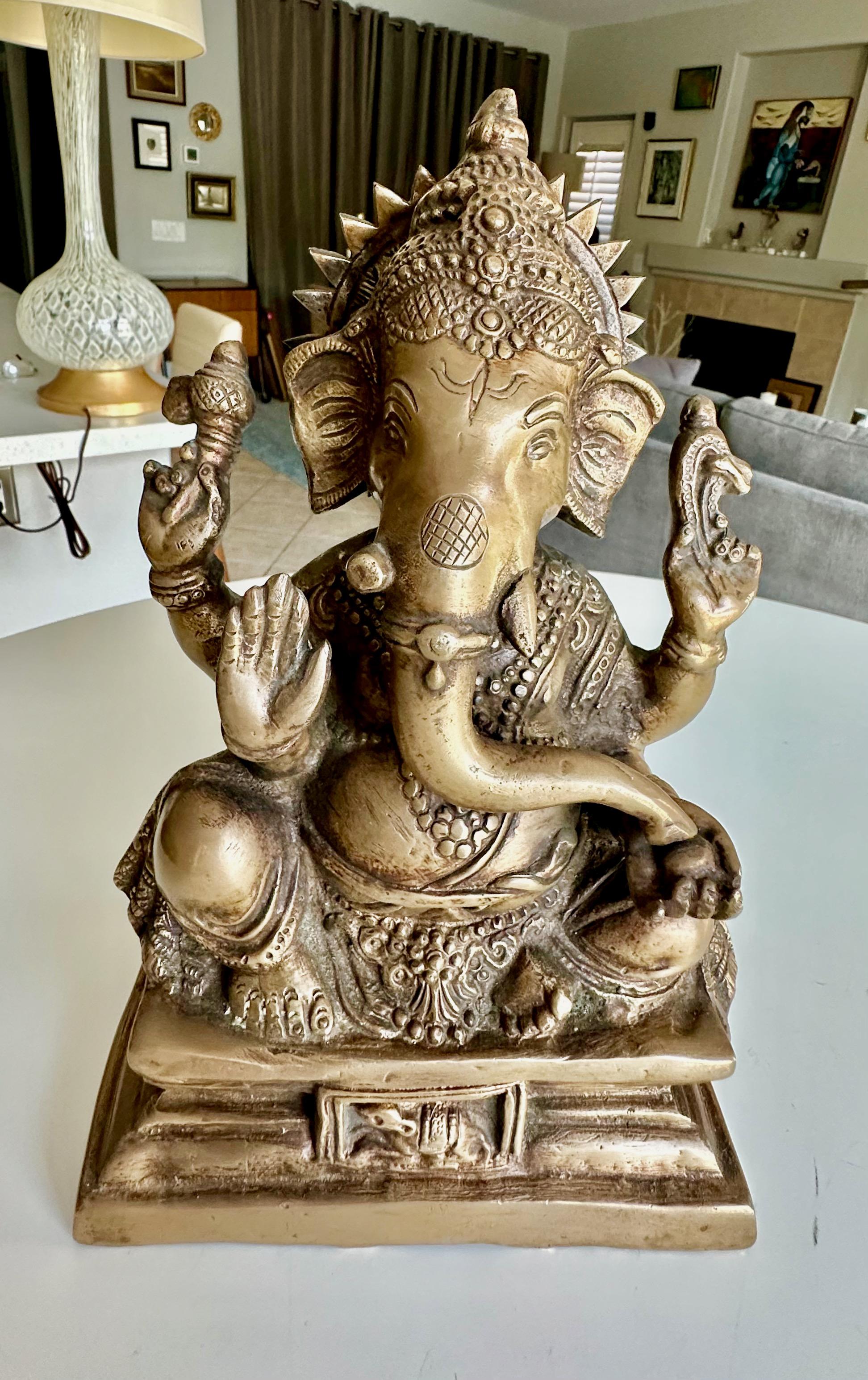 Brass Ganesha Statue Sculpture Elephant Lord Deity For Sale 7