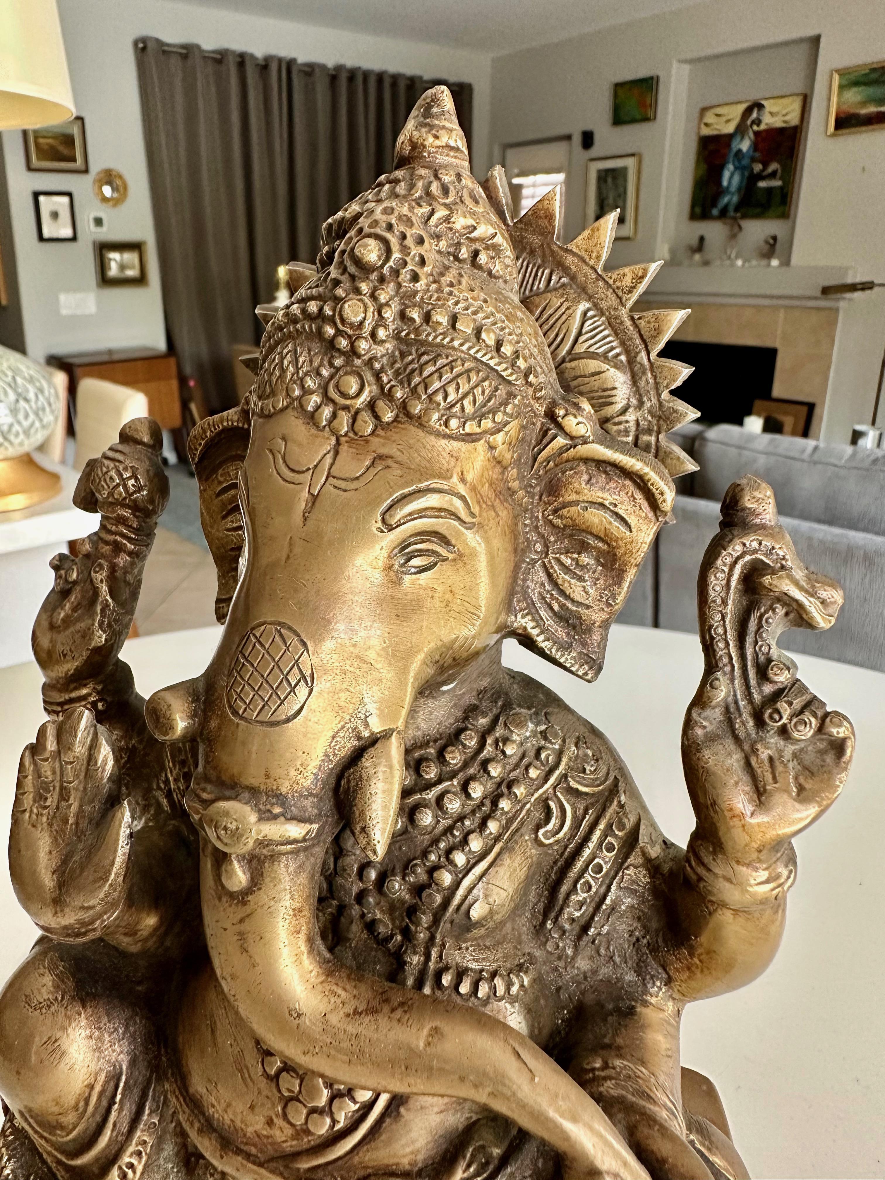 Brass Ganesha Statue Sculpture Elephant Lord Deity For Sale 10