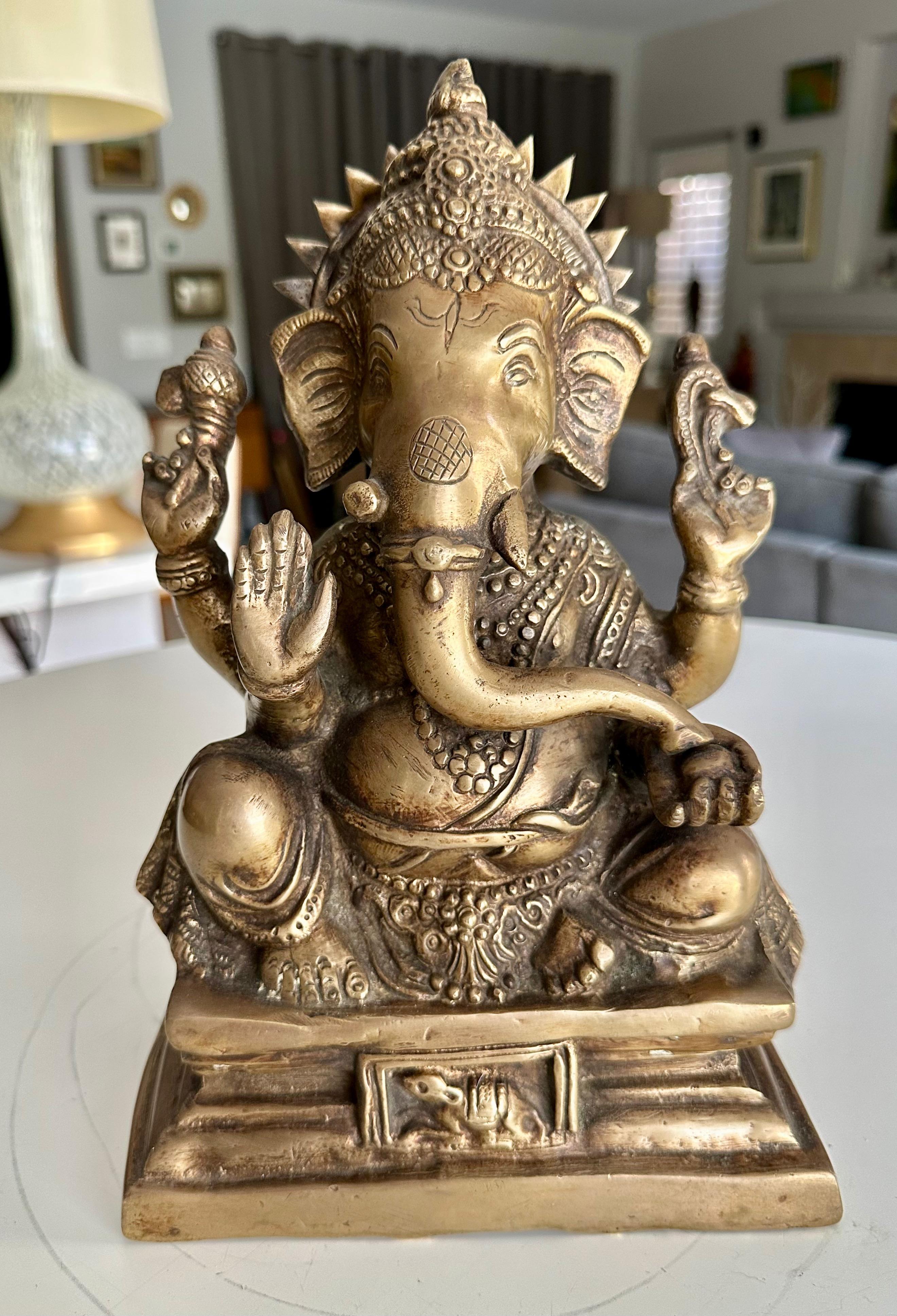 Brass Ganesha Statue Sculpture Elephant Lord Deity For Sale 13