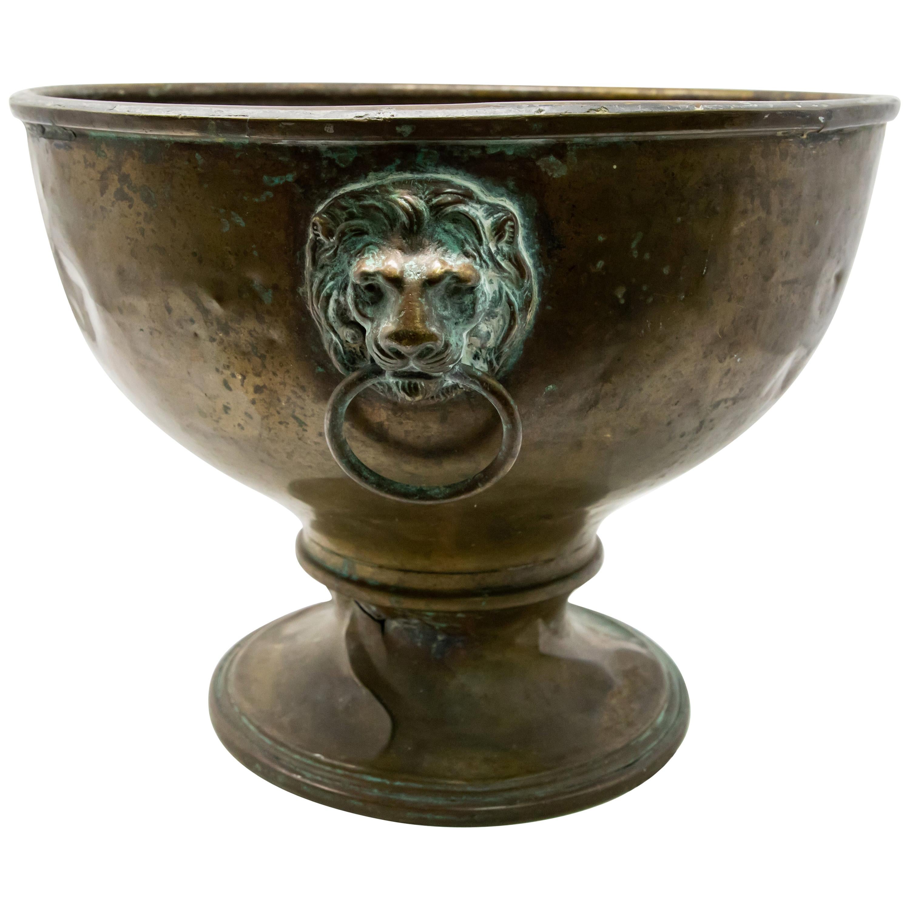Brass Garden Planter with Lions Heads For Sale
