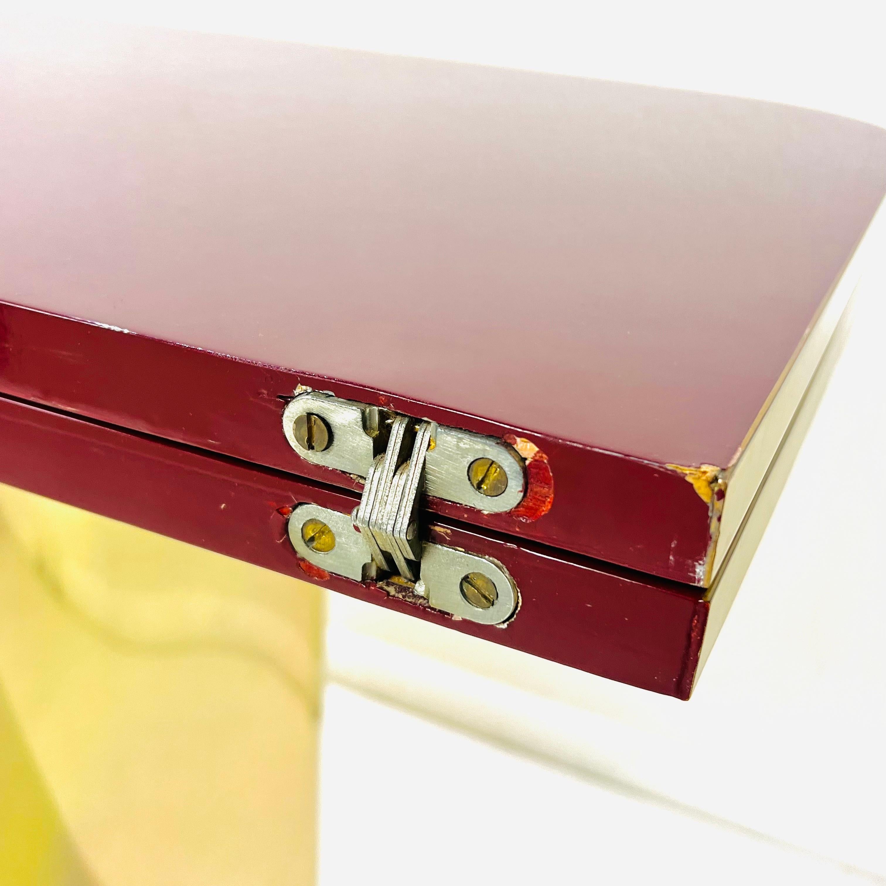 Brass & Garnet Lacquer Flip Top Console Table 6