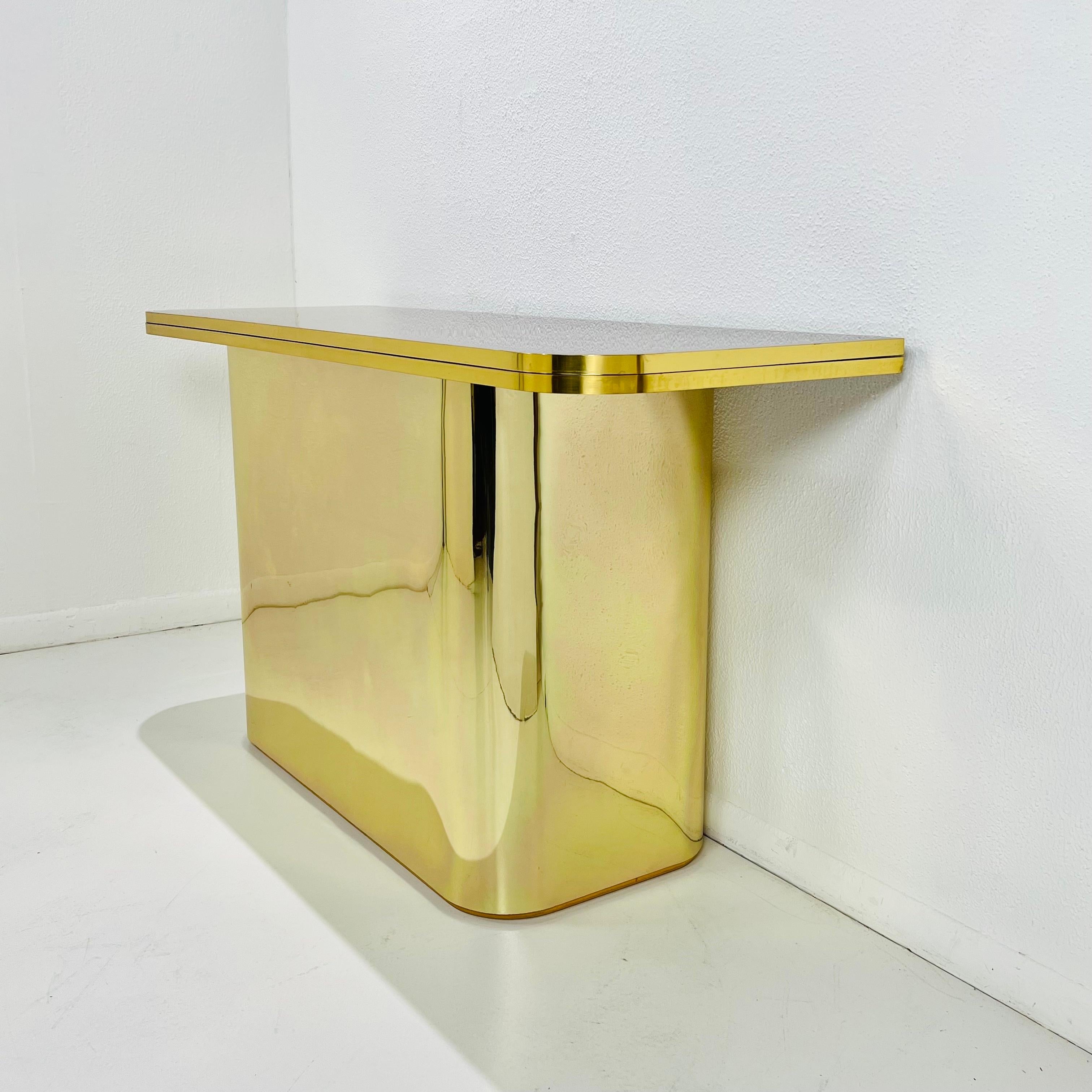 Brass & Garnet Lacquer Flip Top Console Table 7