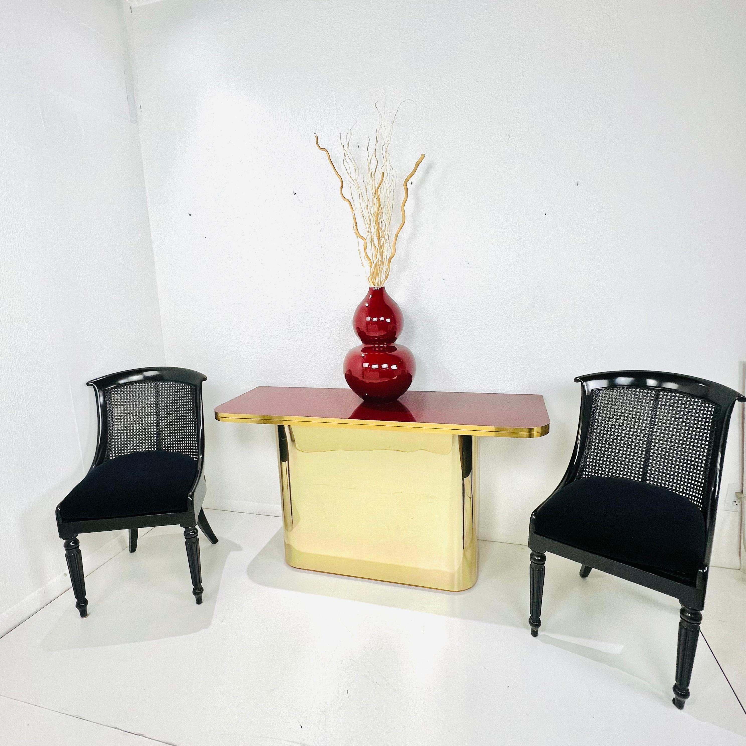 Brass & Garnet Lacquer Flip Top Console Table 9