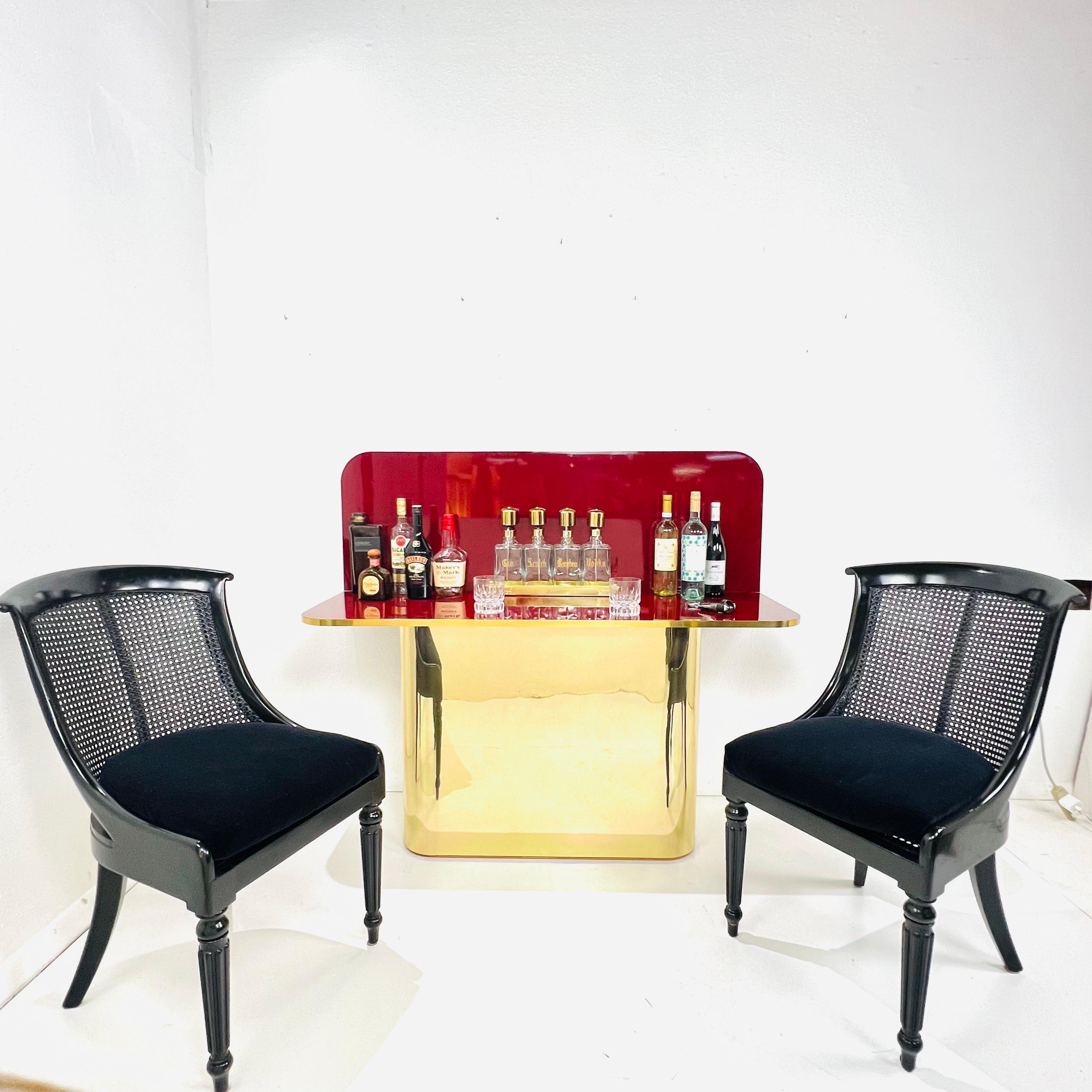 Brass & Garnet Lacquer Flip Top Console Table 10
