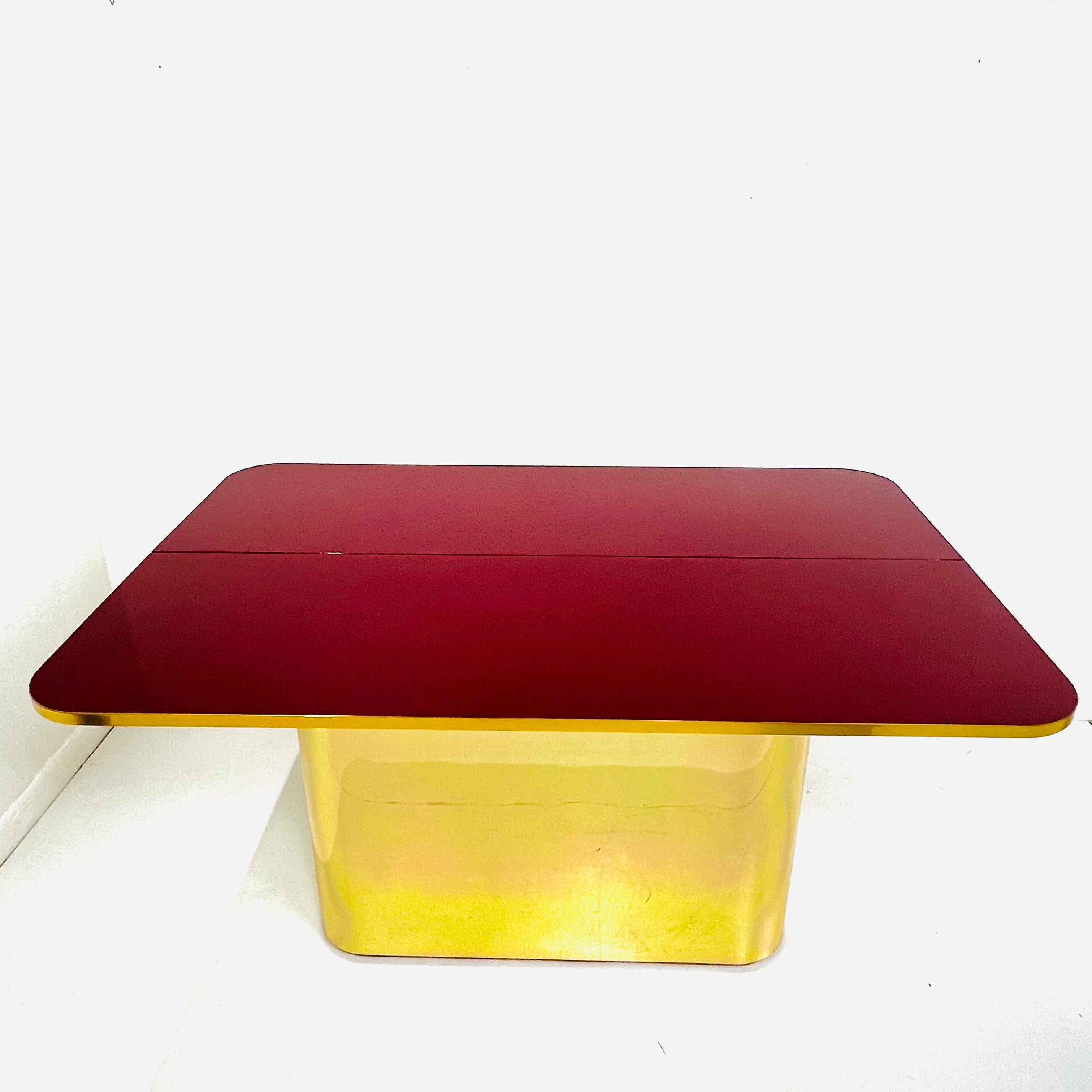 Brass & Garnet Lacquer Flip Top Console Table In Good Condition In Dallas, TX