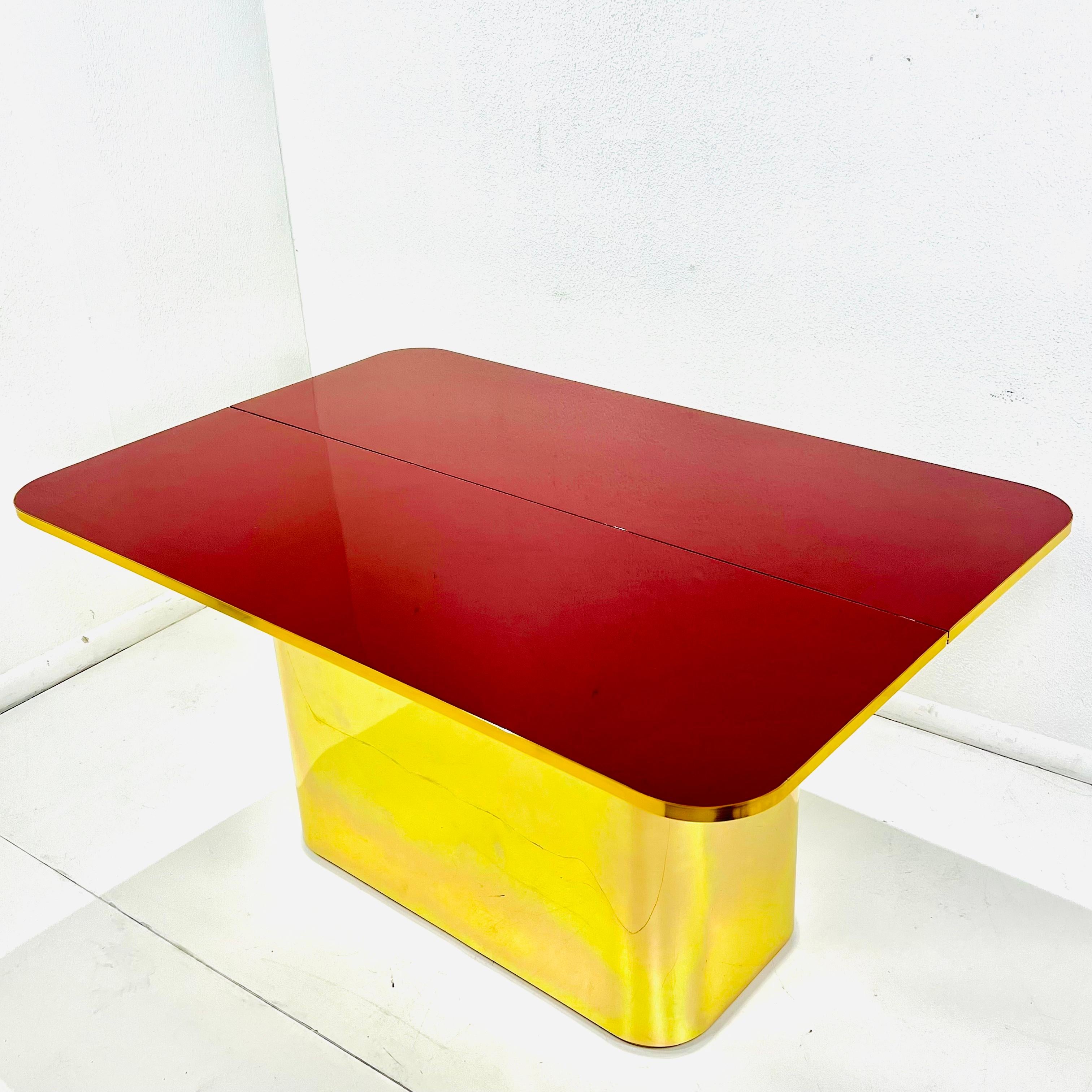 Late 20th Century Brass & Garnet Lacquer Flip Top Console Table