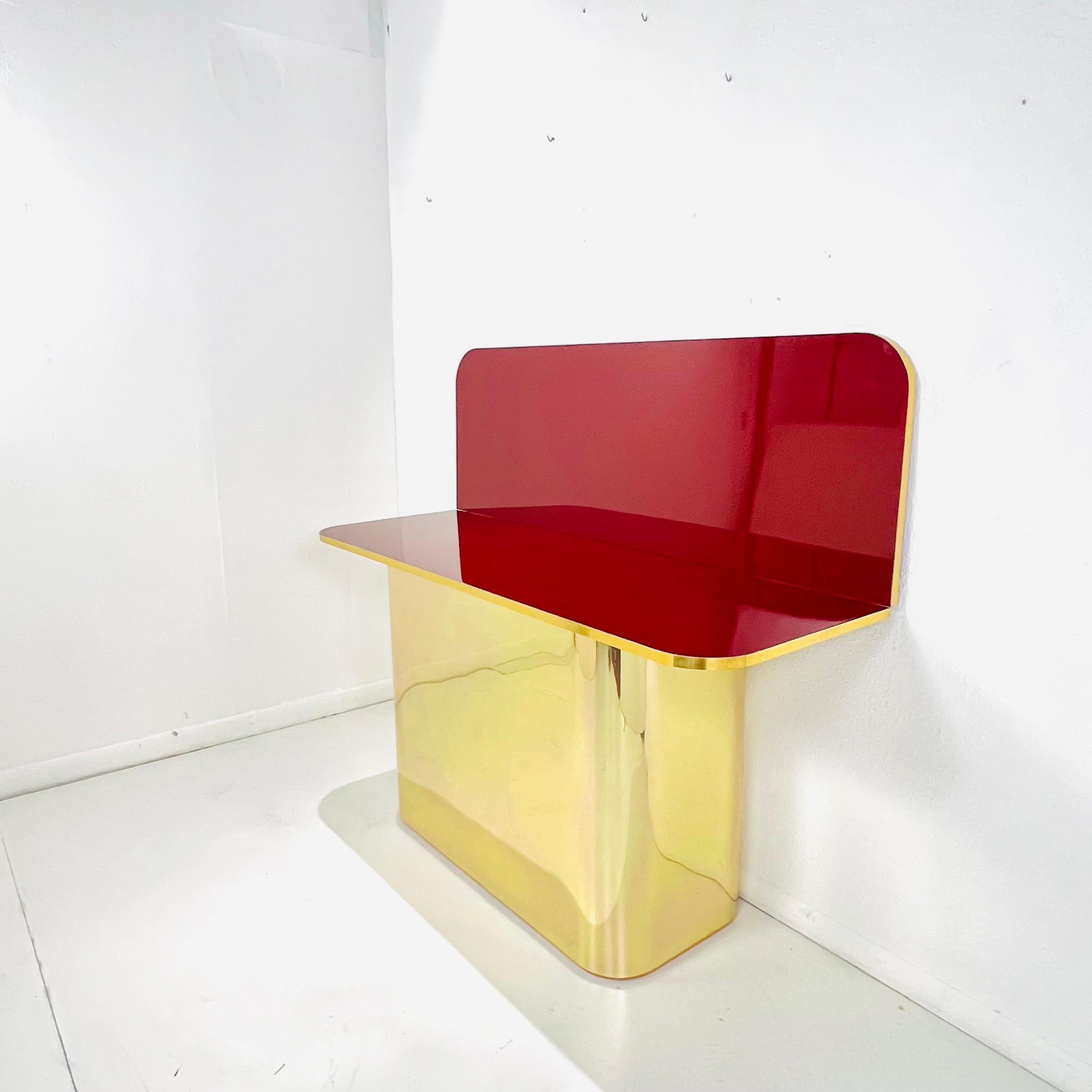 Brass & Garnet Lacquer Flip Top Console Table 1