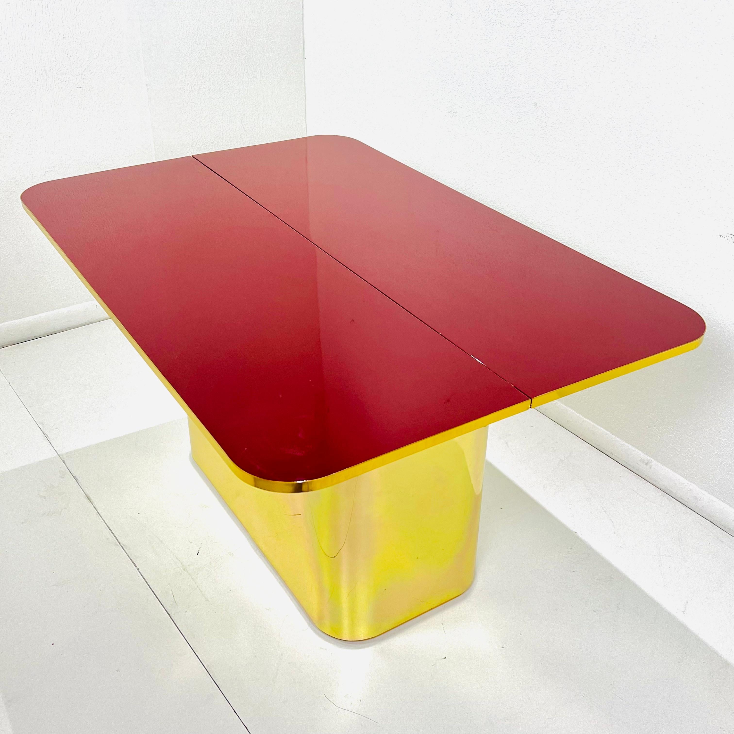 Brass & Garnet Lacquer Flip Top Console Table 3
