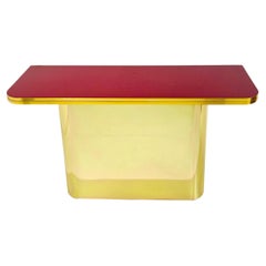 Brass & Garnet Lacquer Flip Top Console Table