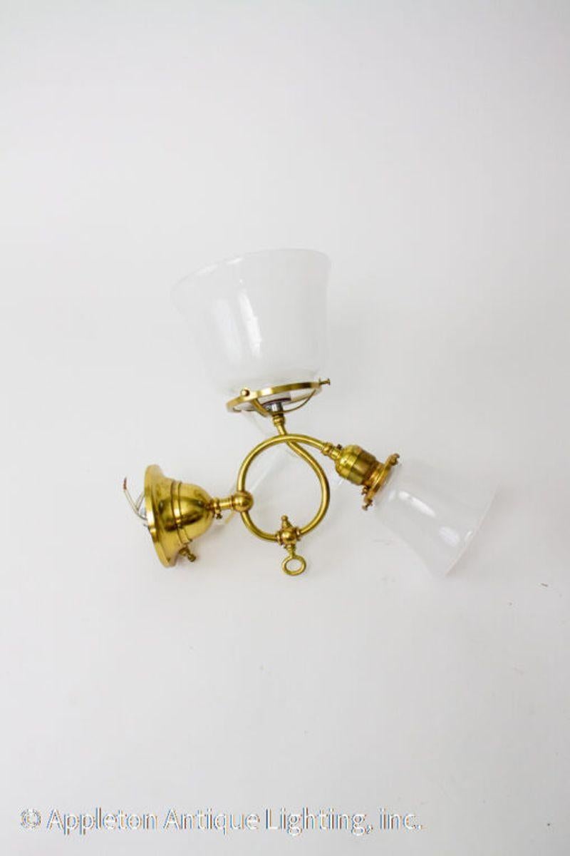 Brass Gas and Electric Sconces, a Pair In Excellent Condition In Canton, MA