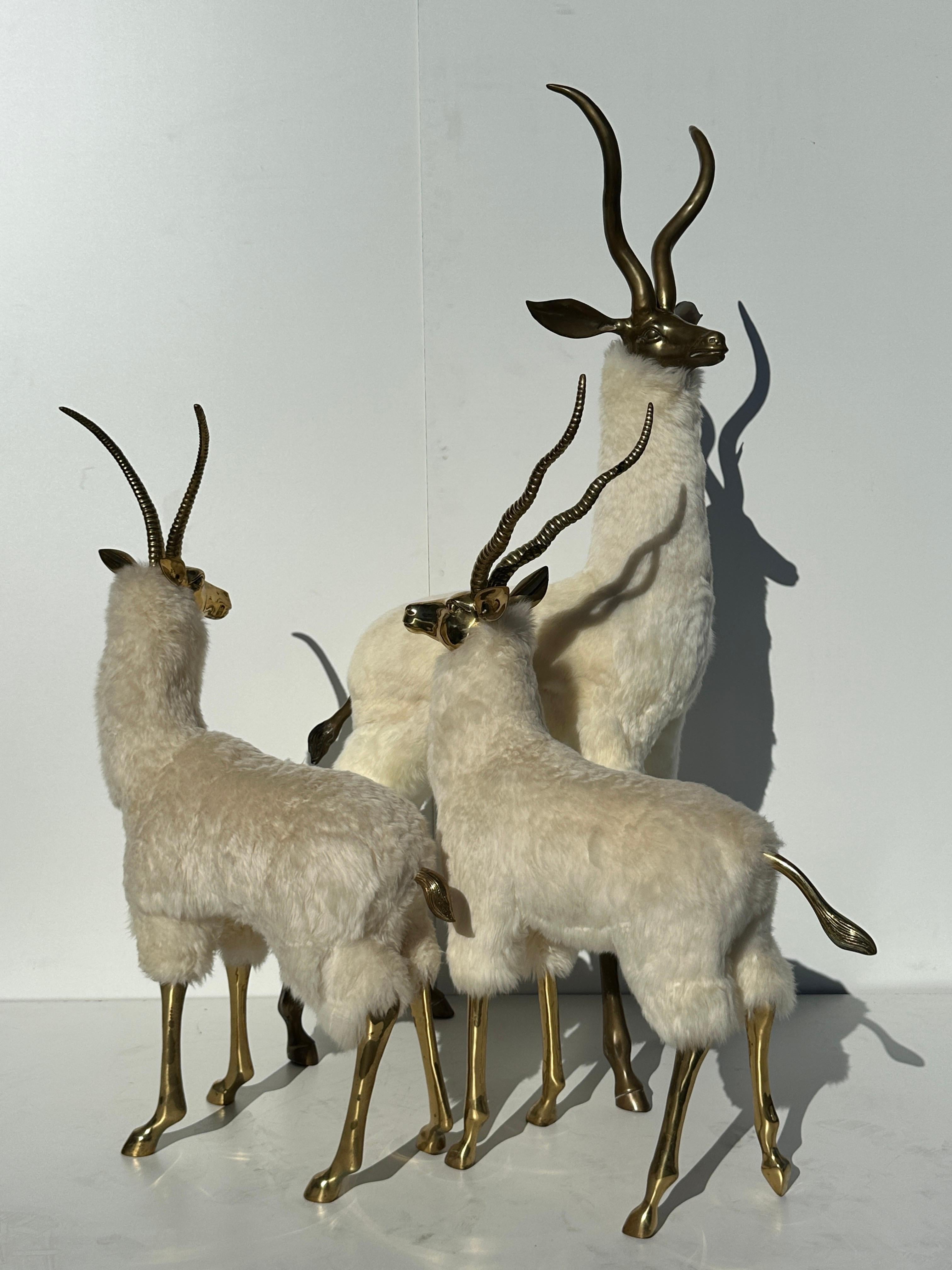 Hollywood Regency Brass Gazelle / Antelope Family Sculpture For Sale