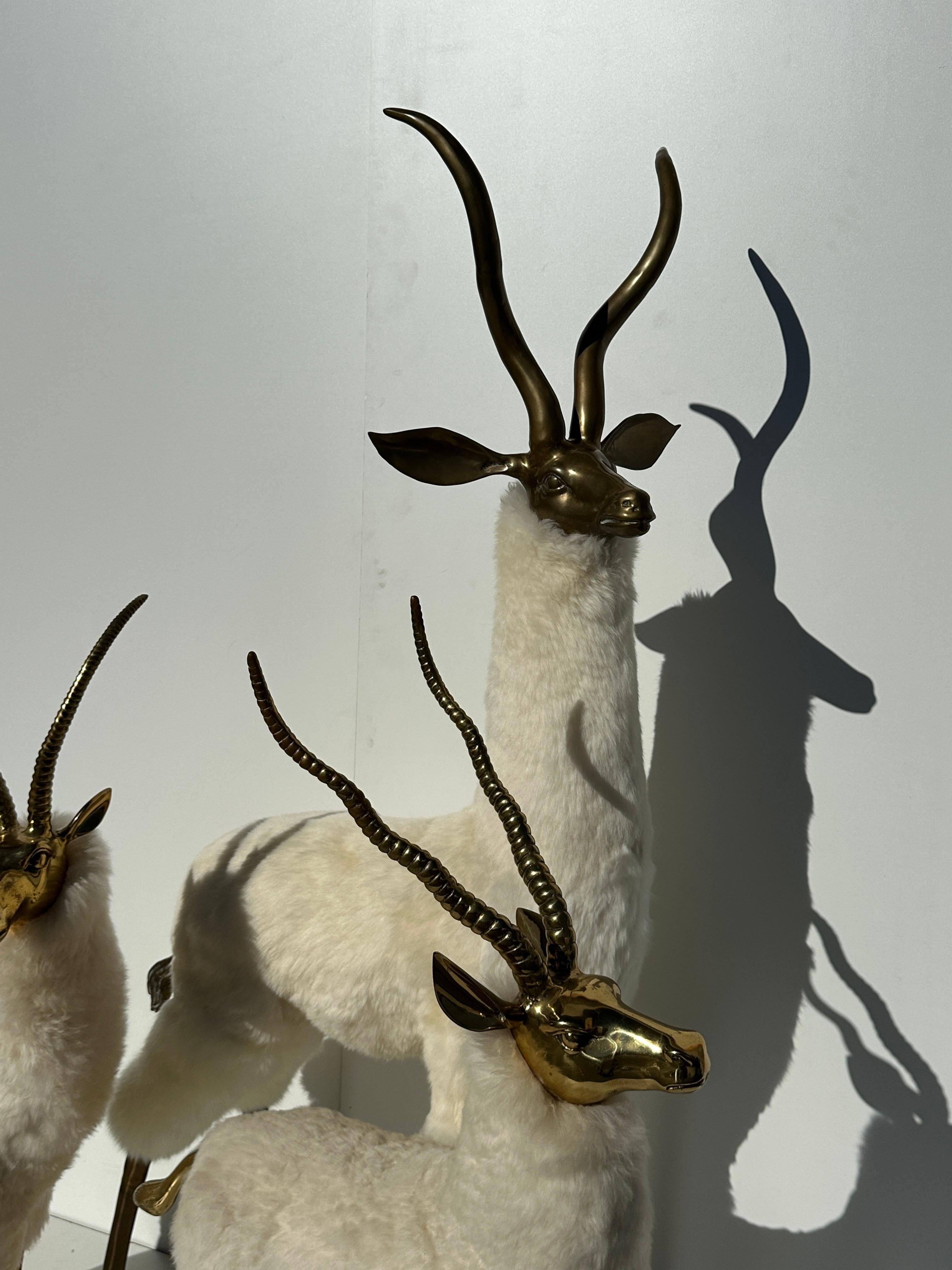 Korean Brass Gazelle / Antelope Family Sculpture For Sale