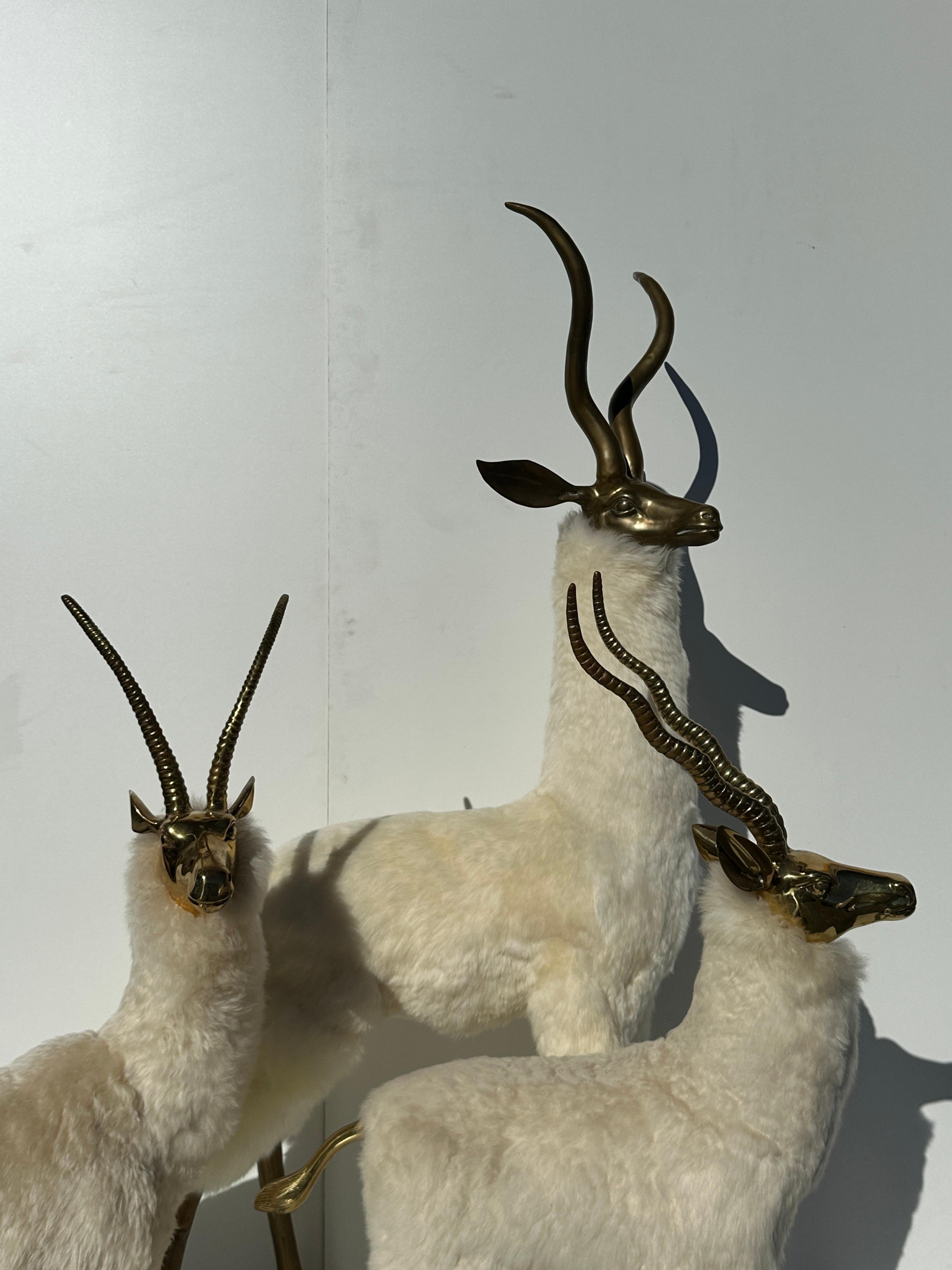 Patinated Brass Gazelle / Antelope Family Sculpture For Sale
