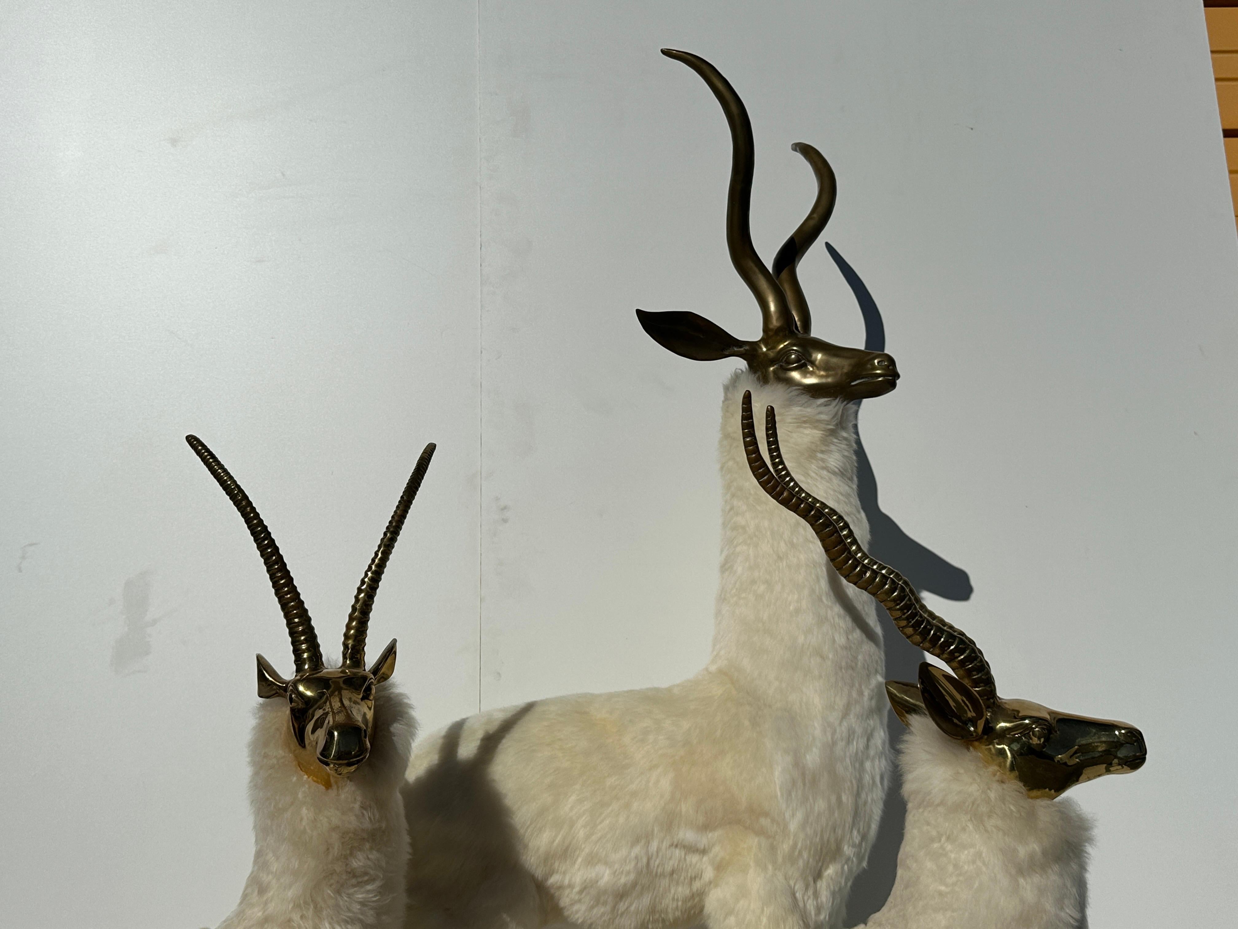 Brass Gazelle / Antelope Family Sculpture In Good Condition For Sale In North Hollywood, CA