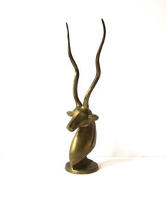 Brass Gazelle Antelope Sculpture Decorative Object, Tall