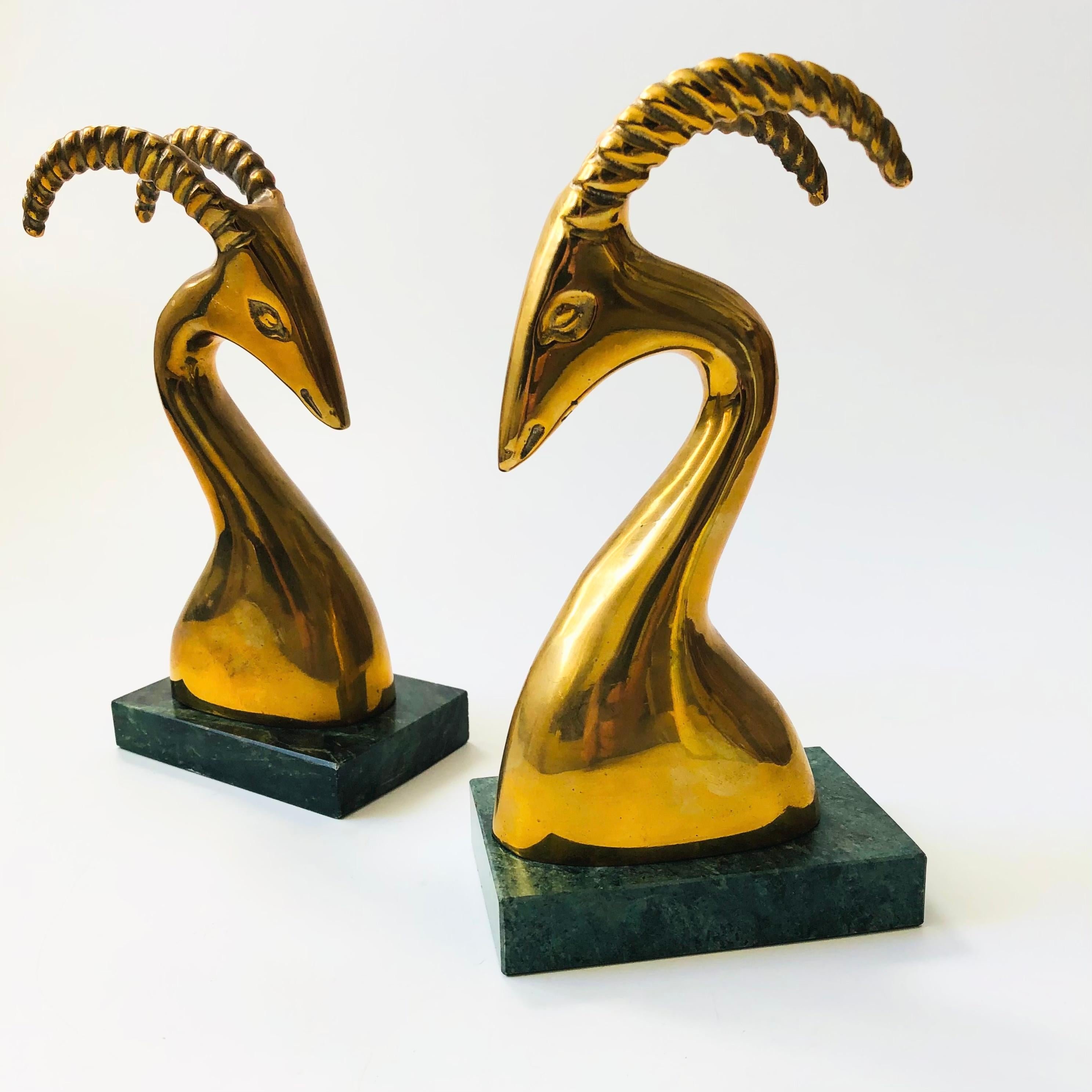 Mid-Century Modern Brass Gazelle Bookends For Sale